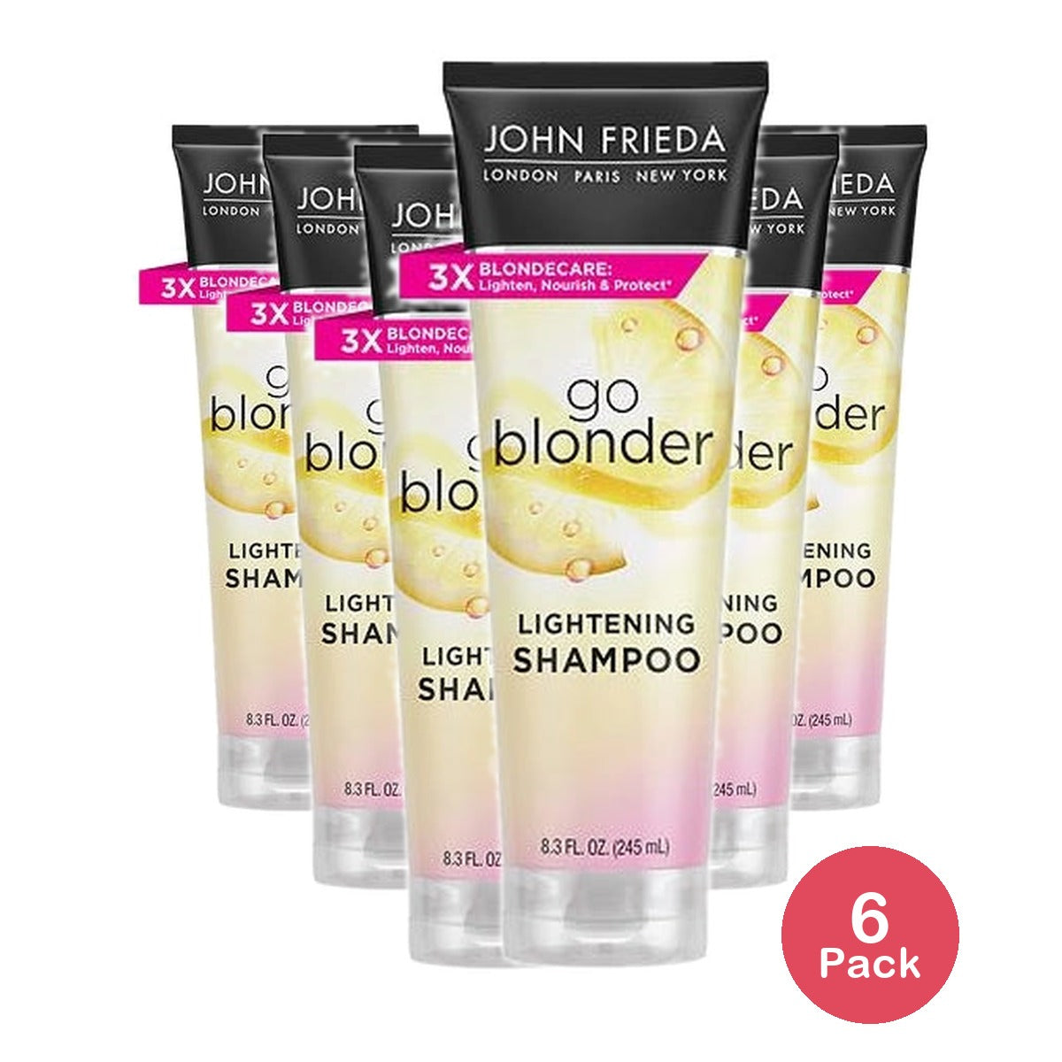 John Frieda Go Blonder Lightening Shampoo for Blonde Color-Treated Hair Paraben8.3 Fl Oz (Pack of 6)