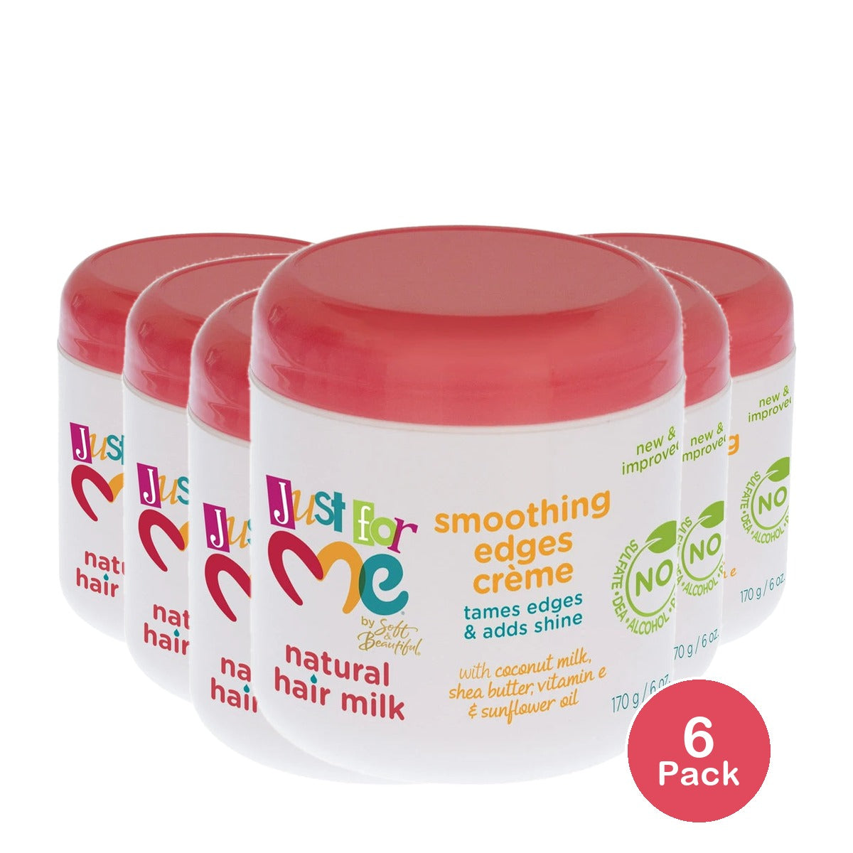 Just For Me Natural Hair Milk Smoothing Edges Cream - For Curly Coily RelAxed 6 Oz (Pack of 6)