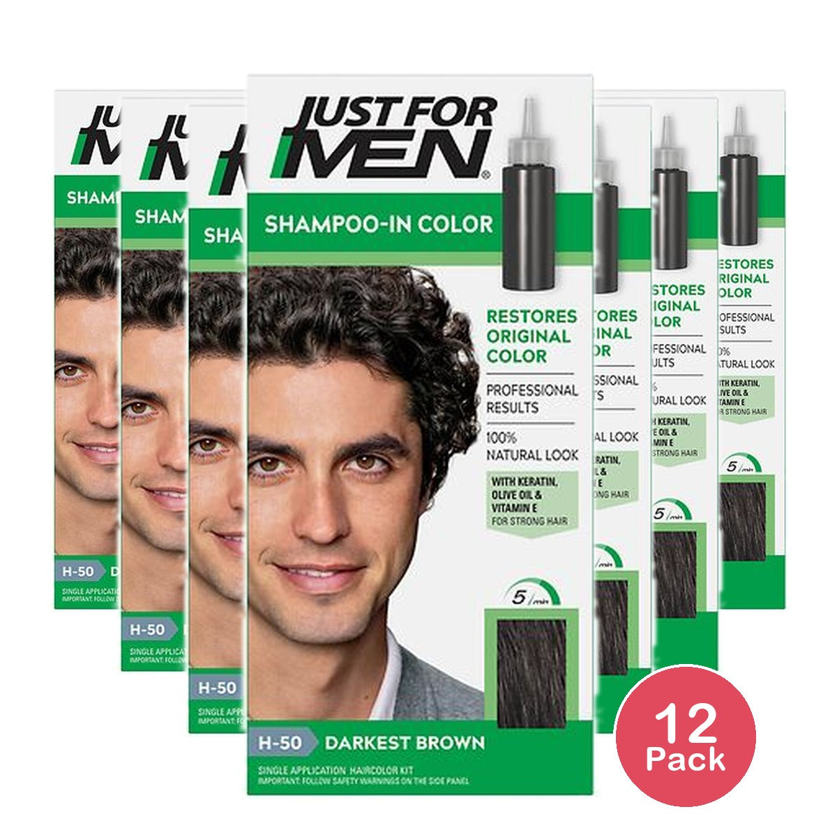 Just For Men Shampoo-In Color Gray Hair Coloring for Men - Darkest Brown - H-50 (Pack of 12)