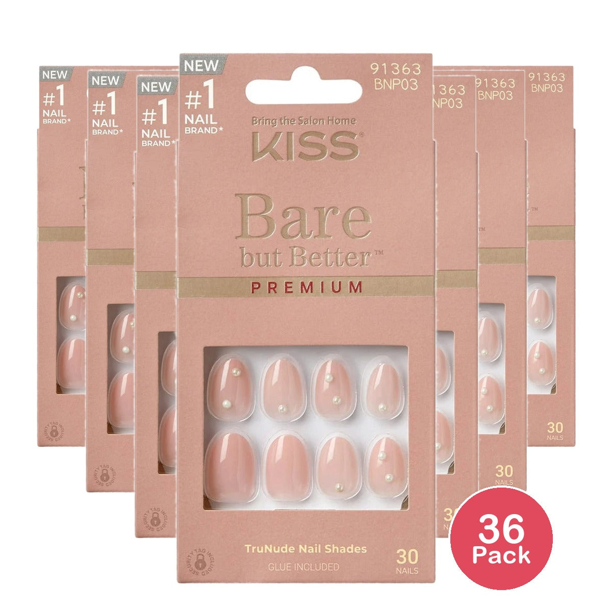 KISS Bare but Better Premium Press-On Nails ‘Slay’ Nude Short Almond 33 Ct (Pack of 36)
