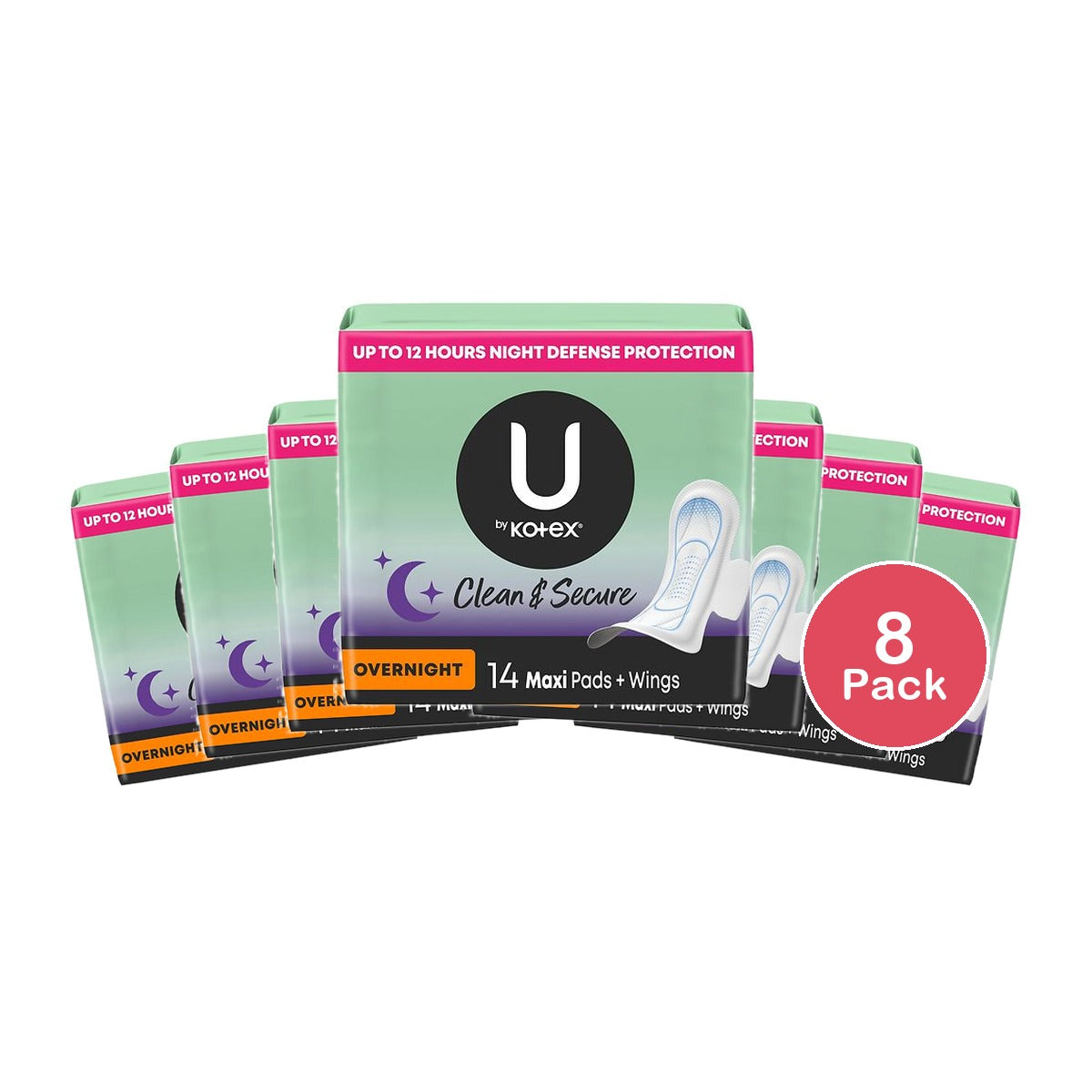Kotex Natural Balance Overnight Maxi with Wings 14 Pads 9.28oz (Pack of 8)