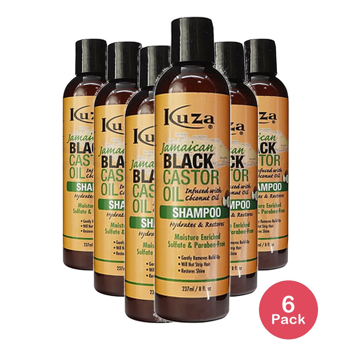 Kuza Jamaican Black Castor Oil Shampoo 8 Oz (Pack of 6)