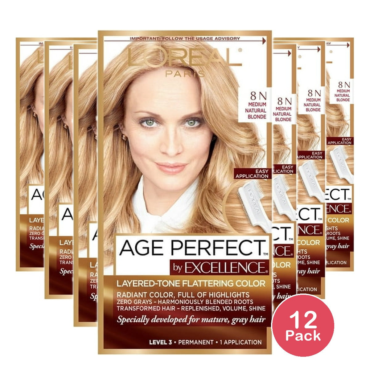 L'Oreal Paris Age Perfect Hair Color 8N Medium Natural Blonde Root Cover Up (Pack of 12)