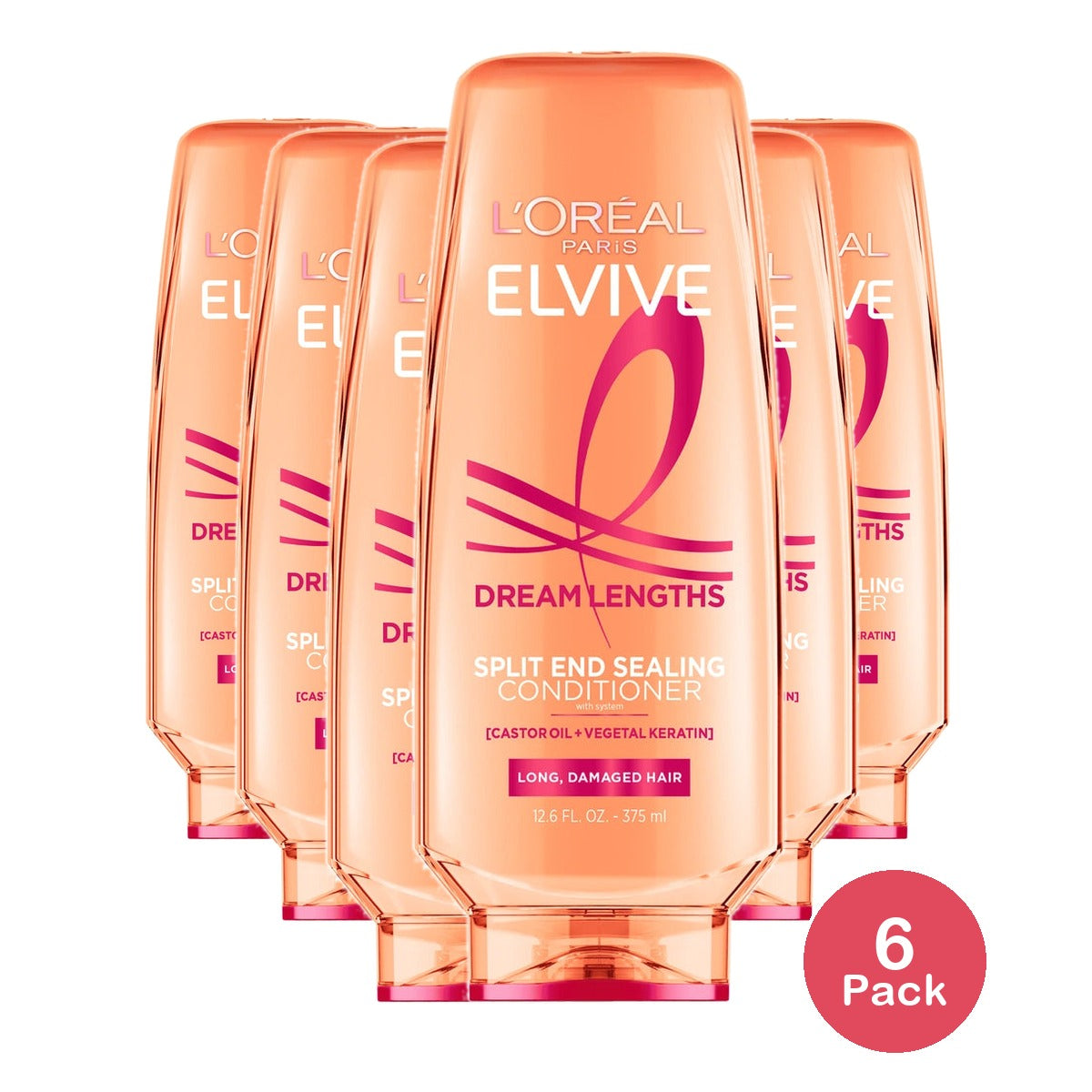 L'Oreal Paris Elvive Dream Lengths Squeeze Conditioner Damaged Hair Castor Oil 12.5 fl oz (Pack of 6)