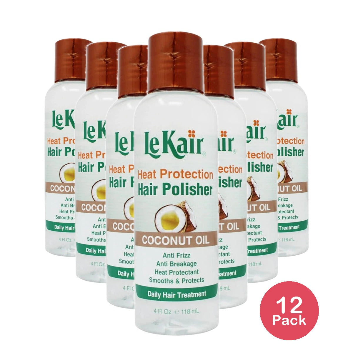 LeKair High Heat Protection Hair Polisher - Coconut Oil Anti Frizz Anti Break 4 Fl. Oz (Pack of 12)