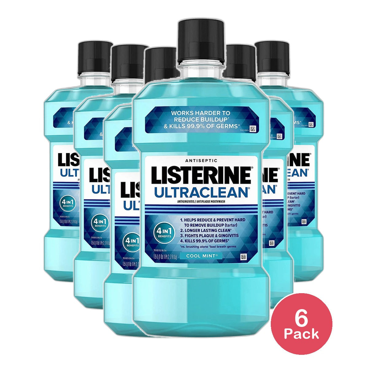 Listerine Ultra Clean Antiseptic Mouthwash Cool Mint 1.5 Ltr 2.7Oz (Pack of 6)