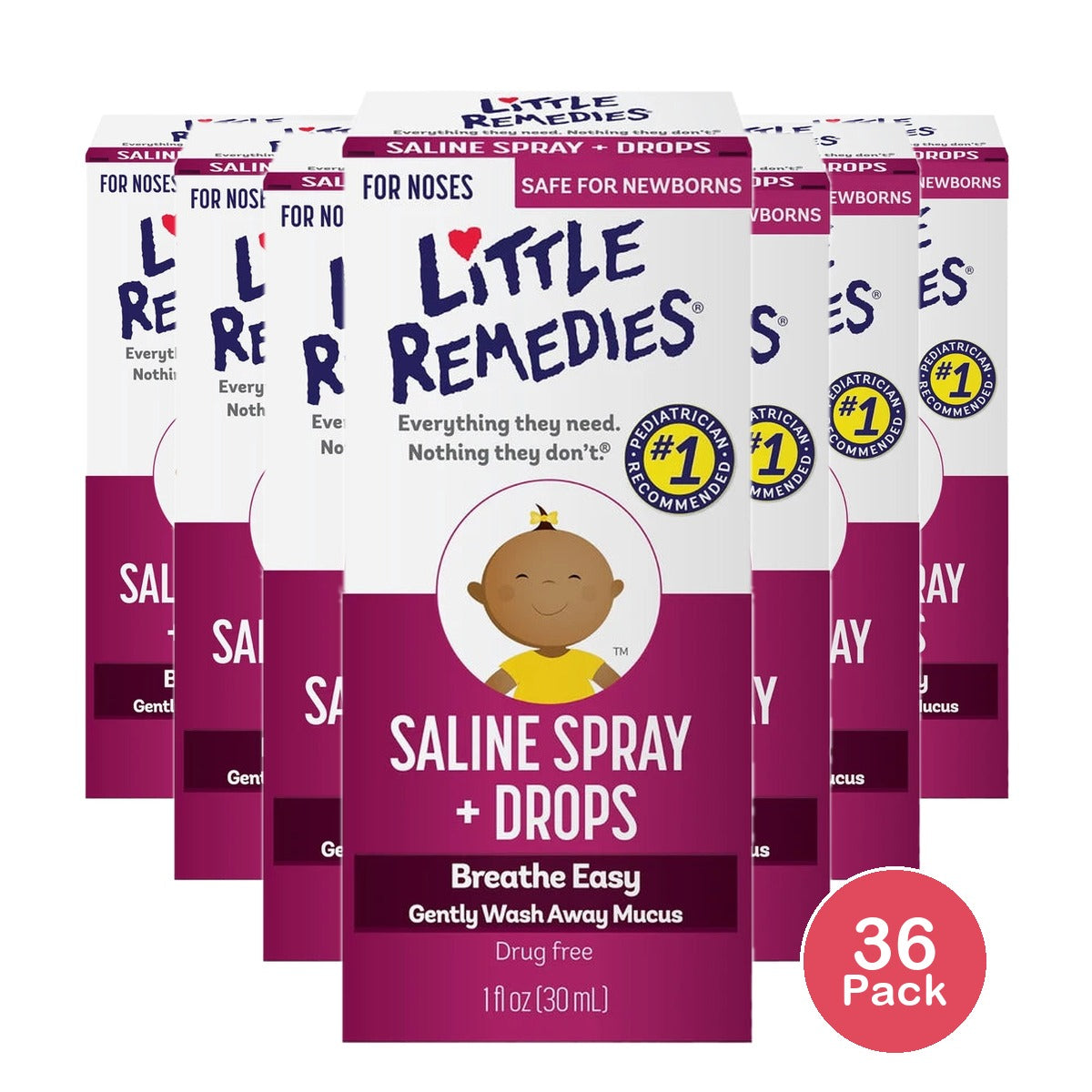 Little Remedies Saline Spray-Drops for Noses 1 fl Oz (Pack of 36)