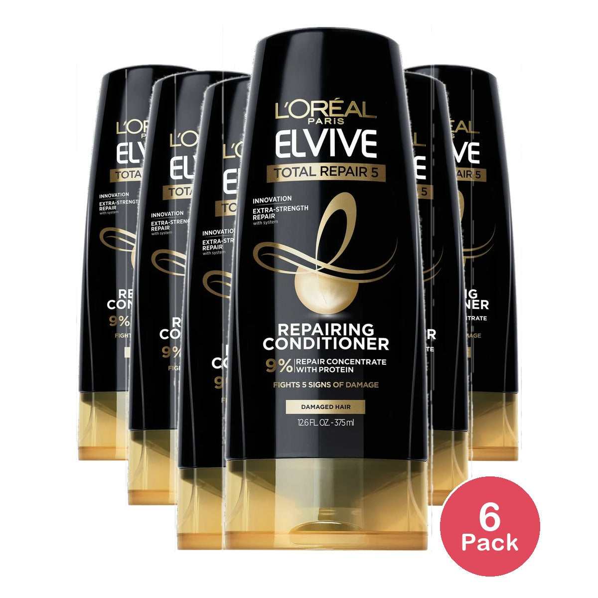 LOreal Elvive Total Repair 5 Repairing Conditioner with Protein and Ceramide 12.6Oz (Pack of 6)