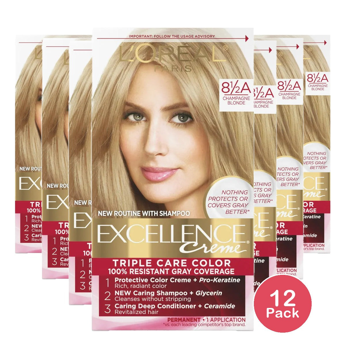 Loreal Excellence Triple Protection Hair Color Creme 8.5A Champagne Blond 10.4oz (Pack of 12)
