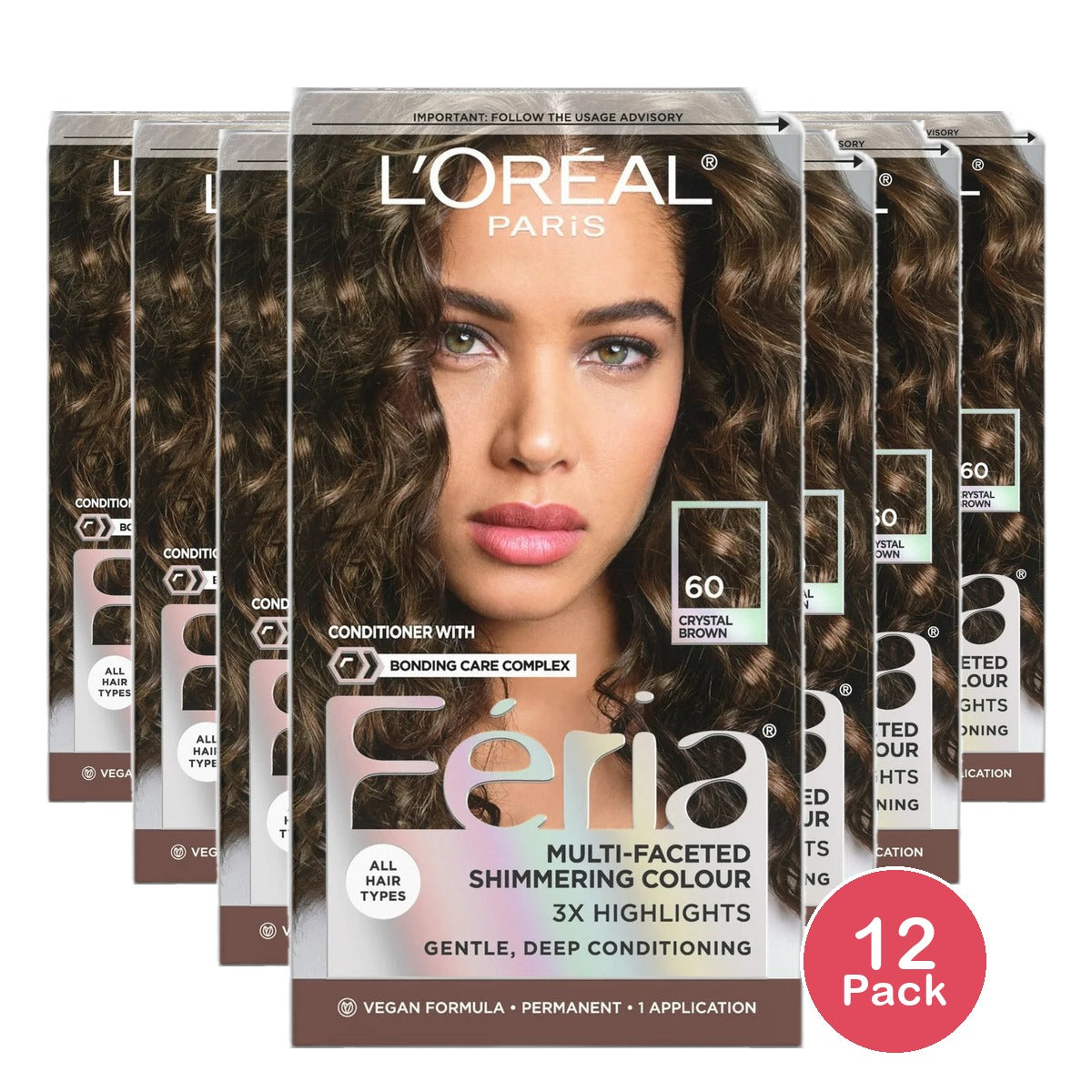 Loreal Feria Multi Faceted Shimmering Haircolor 60 Crystal Brown Light Brown1 Ea 71249230015 (Pack of 12)