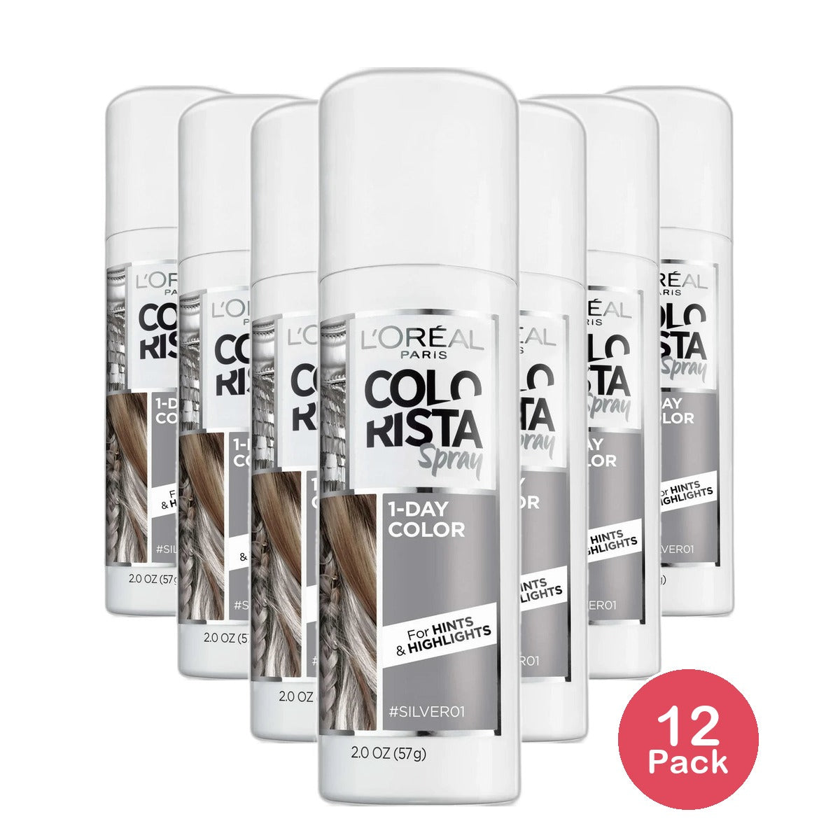 LOreal Paris Colorista 1-Day Hair Color Spray Silver 3.52oz (Pack of 12)