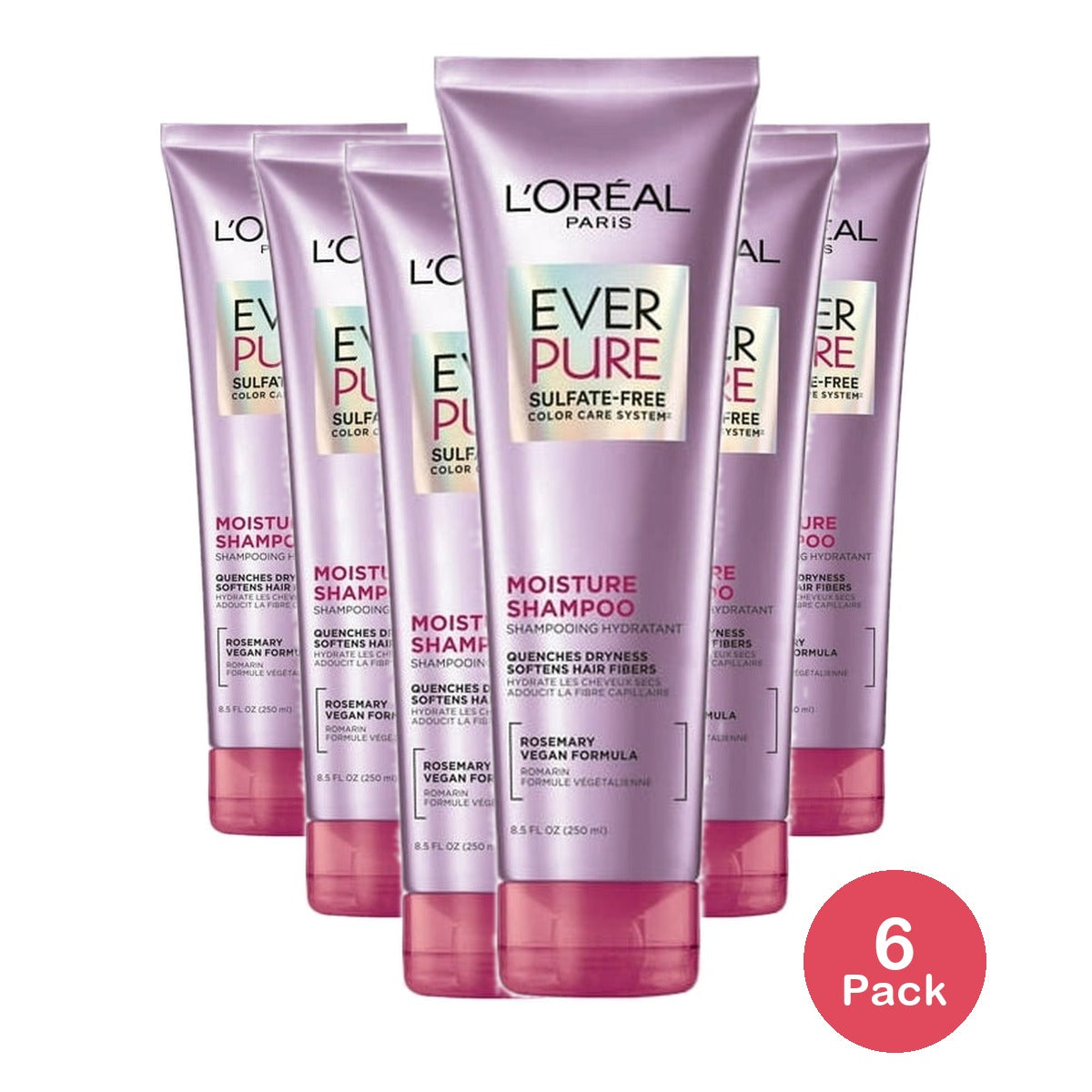 L'Oreal Paris EverPure Moisture Rosemary Oil Shampoo for Dry Hair 8.5 fl oz(Pack of 6)