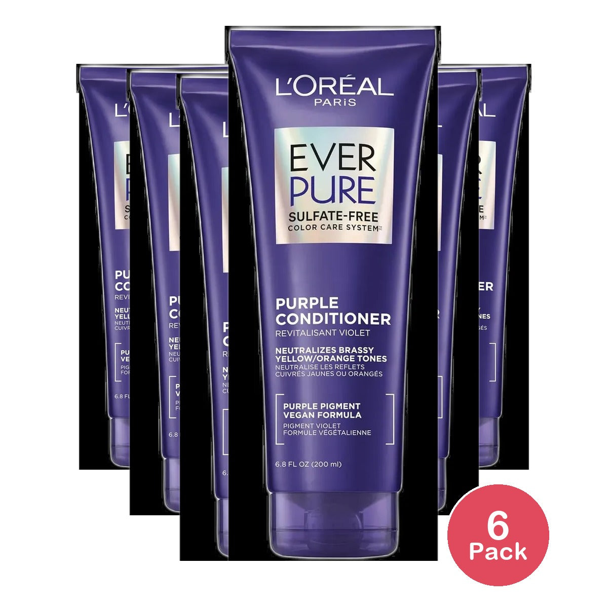 L'Oreal Paris EverPure Sulfate Free Purple Conditioner 6.8oz (Pack of 6)