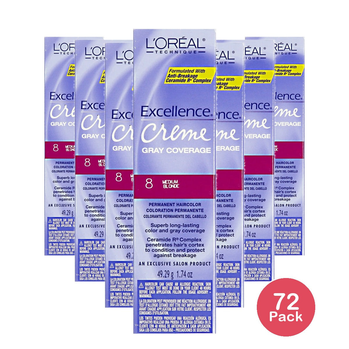 L'Oreal Paris Excellence Creme Medium Blonde #8 1.74 Oz (Pack of 72)