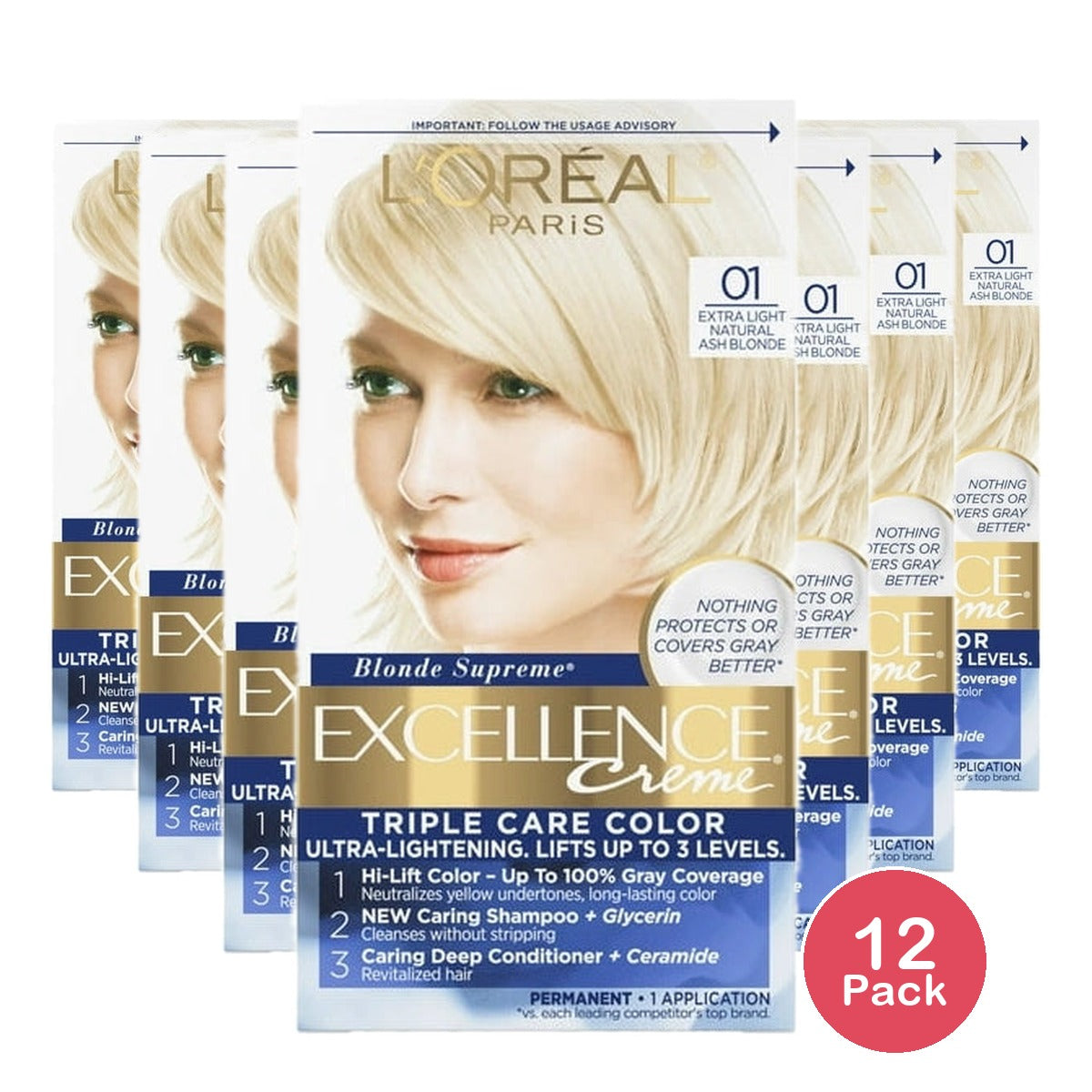 L'Oreal Paris Excellence Triple Protection Permanent Hair Color 6.3 fl OZ(Pack of 12)