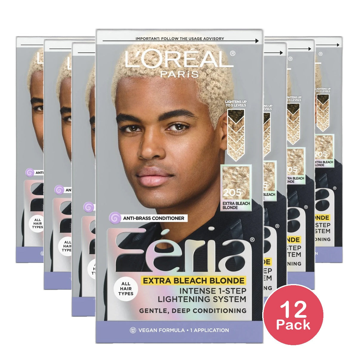 LOreal Paris Feria Deep Conditioning Hair Color 205 Extra Bleach Blonde 8oz (Pack of 12)