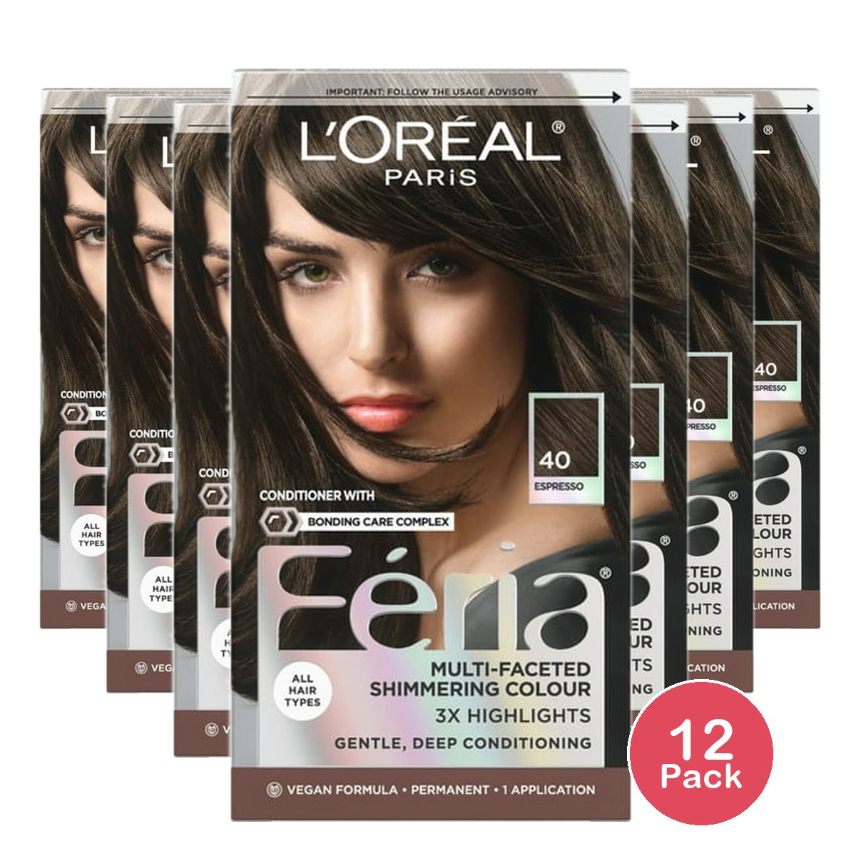 L'Oreal Paris Feria Multi-Faceted Shimmering Color - 40 Deeply Brown - 6.3 fl Oz (Pack of 12)