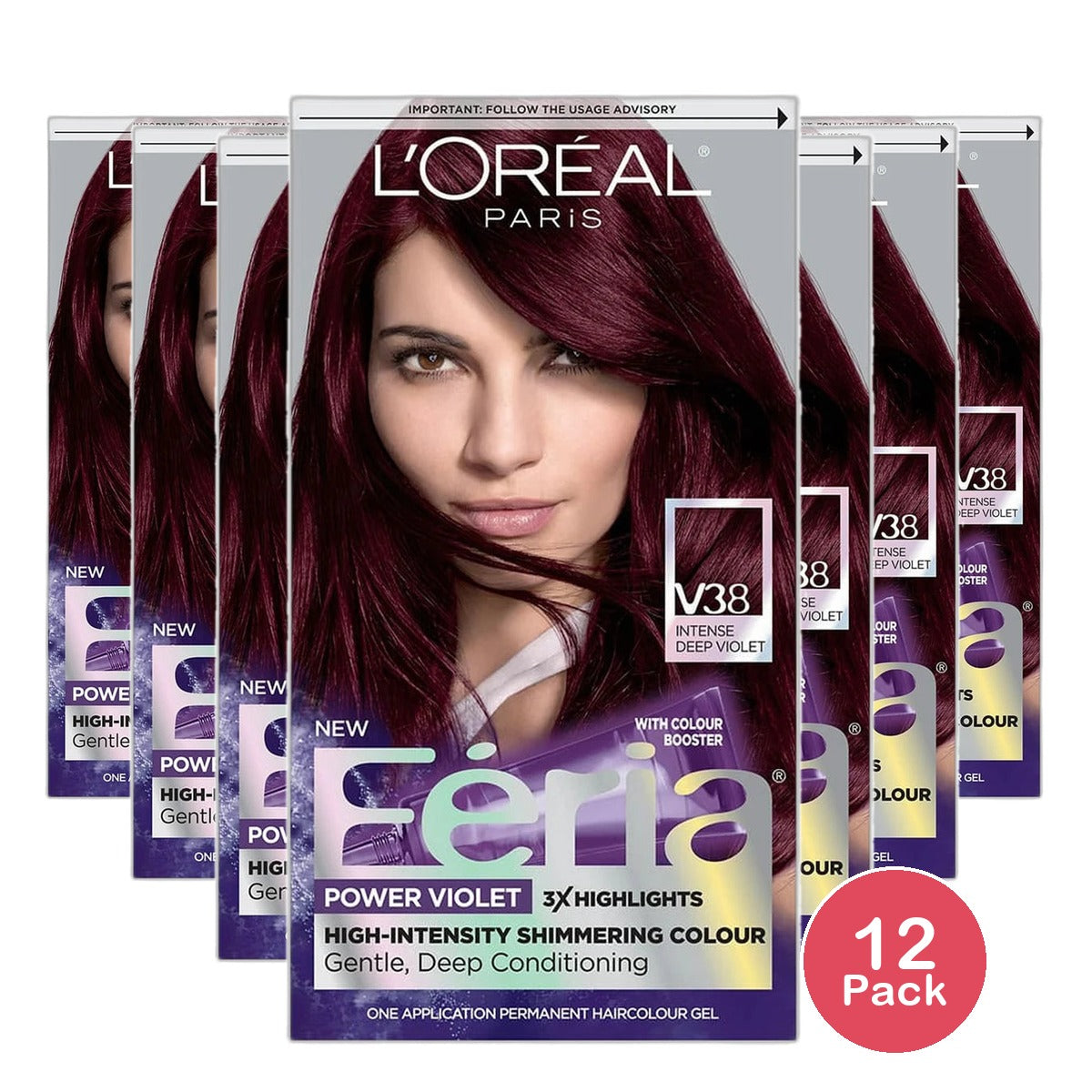 LOreal Paris Feria Power Violet High Intensity Shimmering Hair Color V38 Intense Deep Violet 10.88oz (Pack of 12)