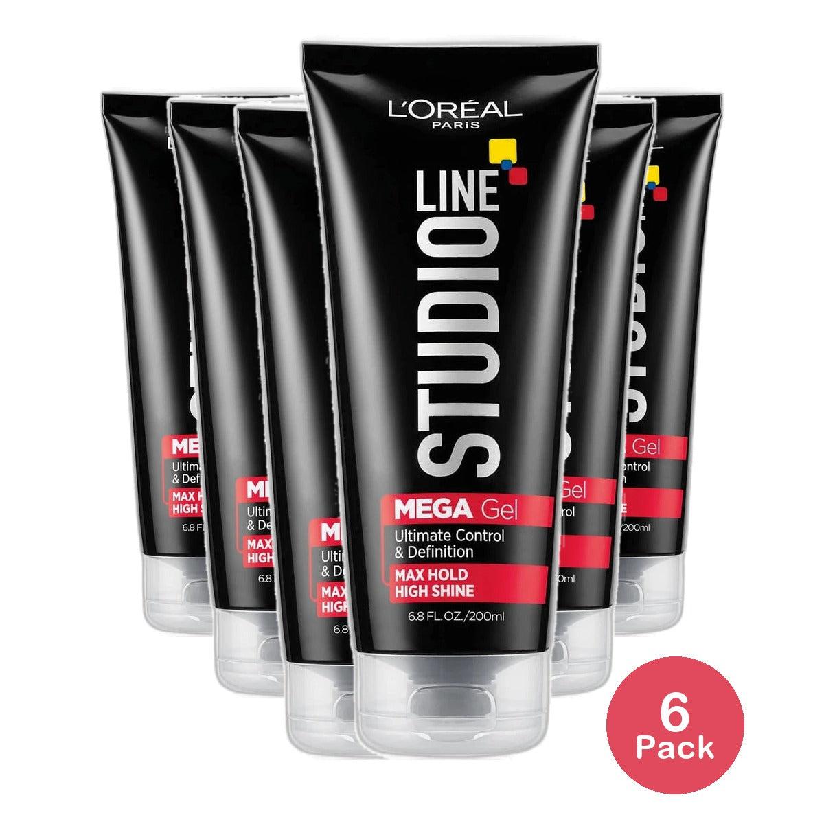 Loreal Studio Line Head Lock Mega Hard Hold Hair Gel Extreme Hold Curl And Frizz Control 6.8Oz (Pack of 6)