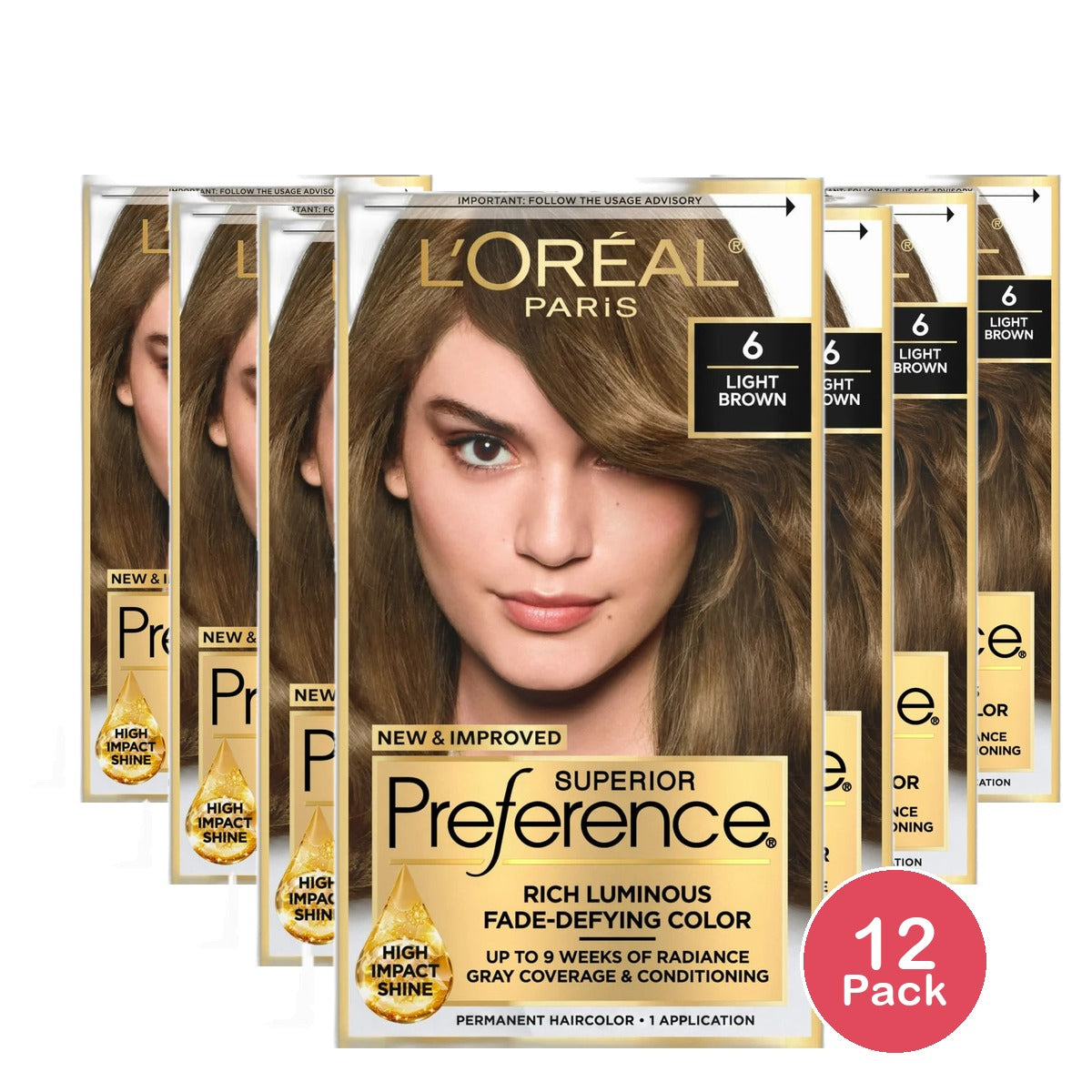 Loreal Superior Preference Hair Color 6 Light Brown1 Ea 8Oz (Pack Of 12)
