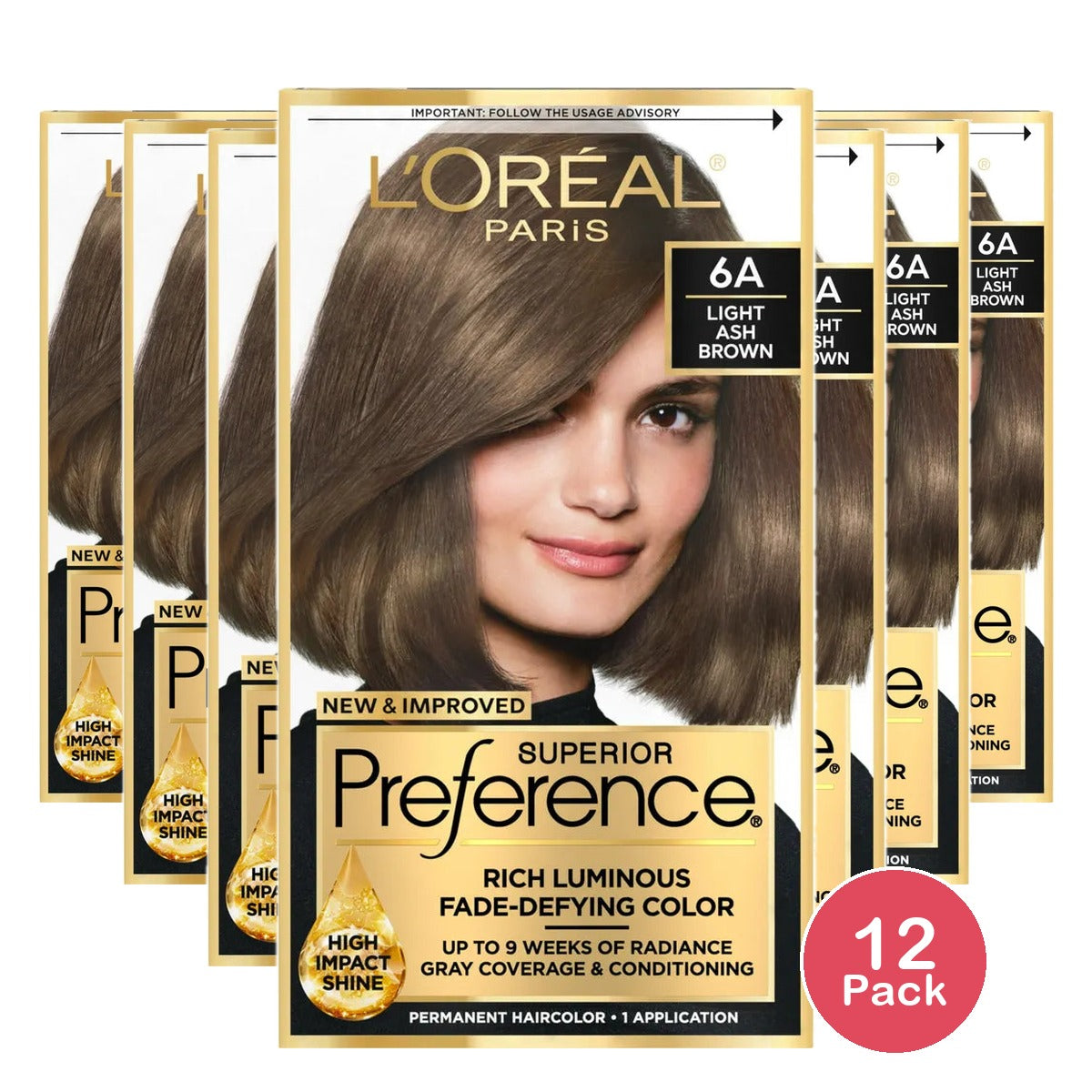 Loreal Superior Preference Hair Color 6A Light Ash Brown1 Ea 8Oz (Pack Of 12)