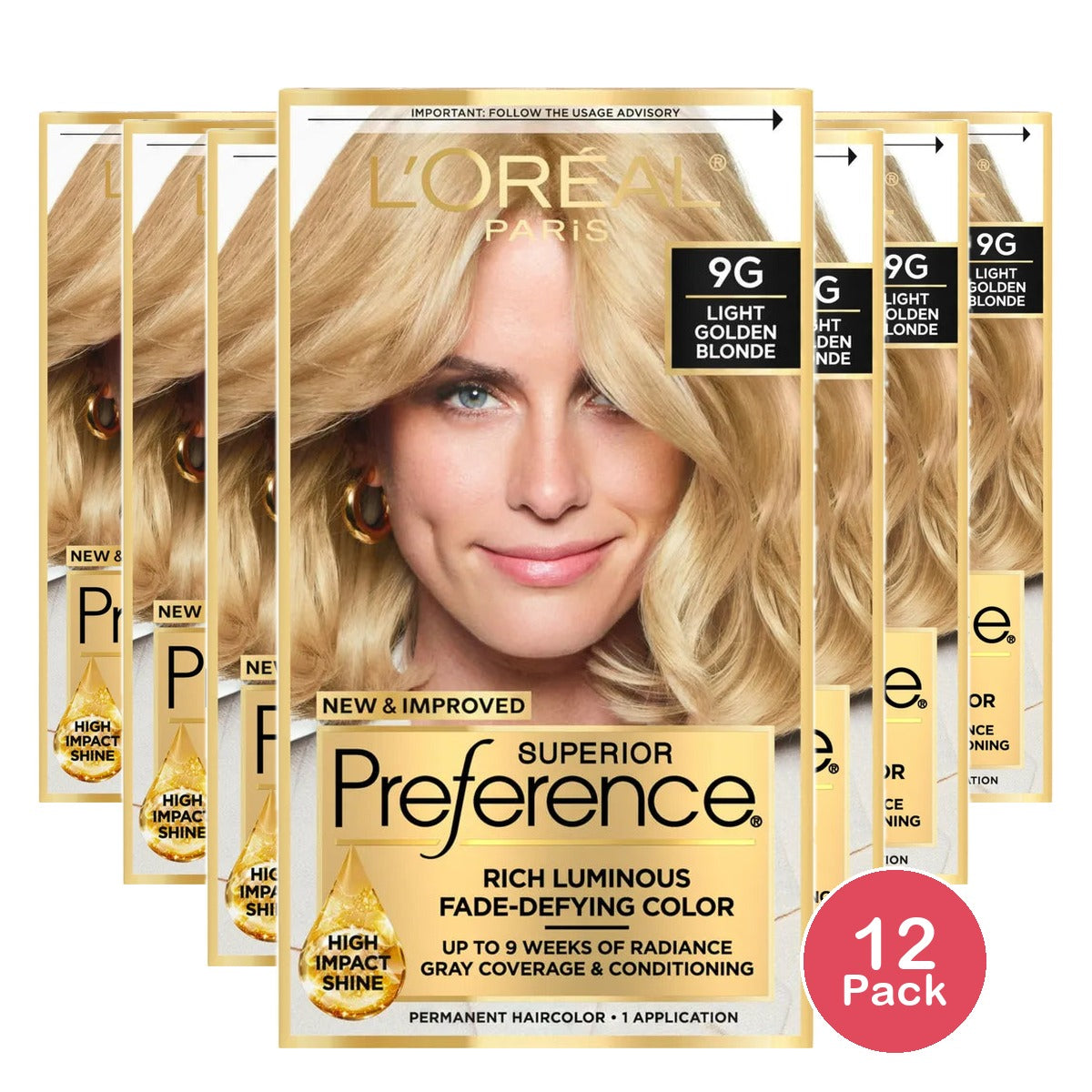 Loreal Superior Preference Hair Color 9G Light Golden Blonde 0.2Oz(Pack Of 12)