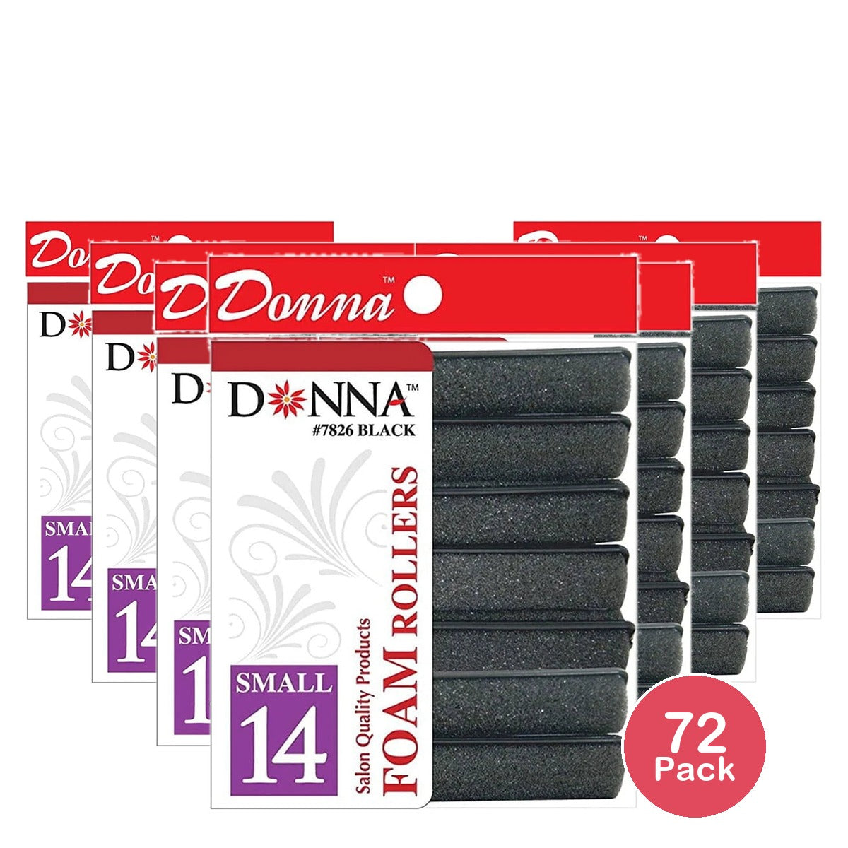 Lot of 84 Donna Collection Foam Hair Rollers (#7826) - Small (5/8") - Black nan (Pack of 72)