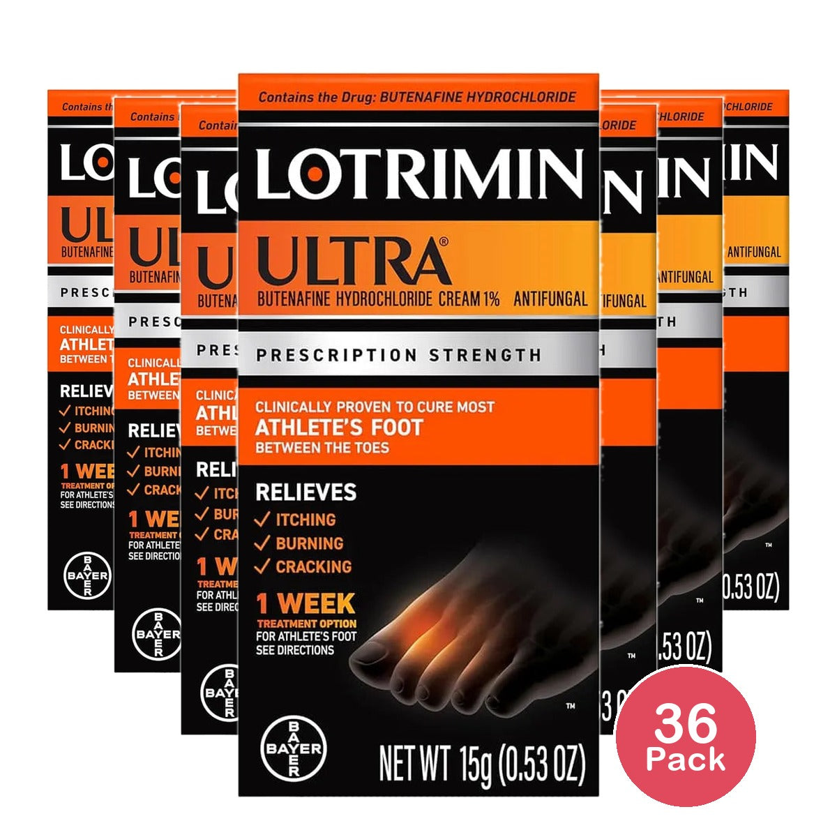 Lotrimin Ultra Antifungal Cream for Athletes Foot 0.53Oz (Pack of 36)