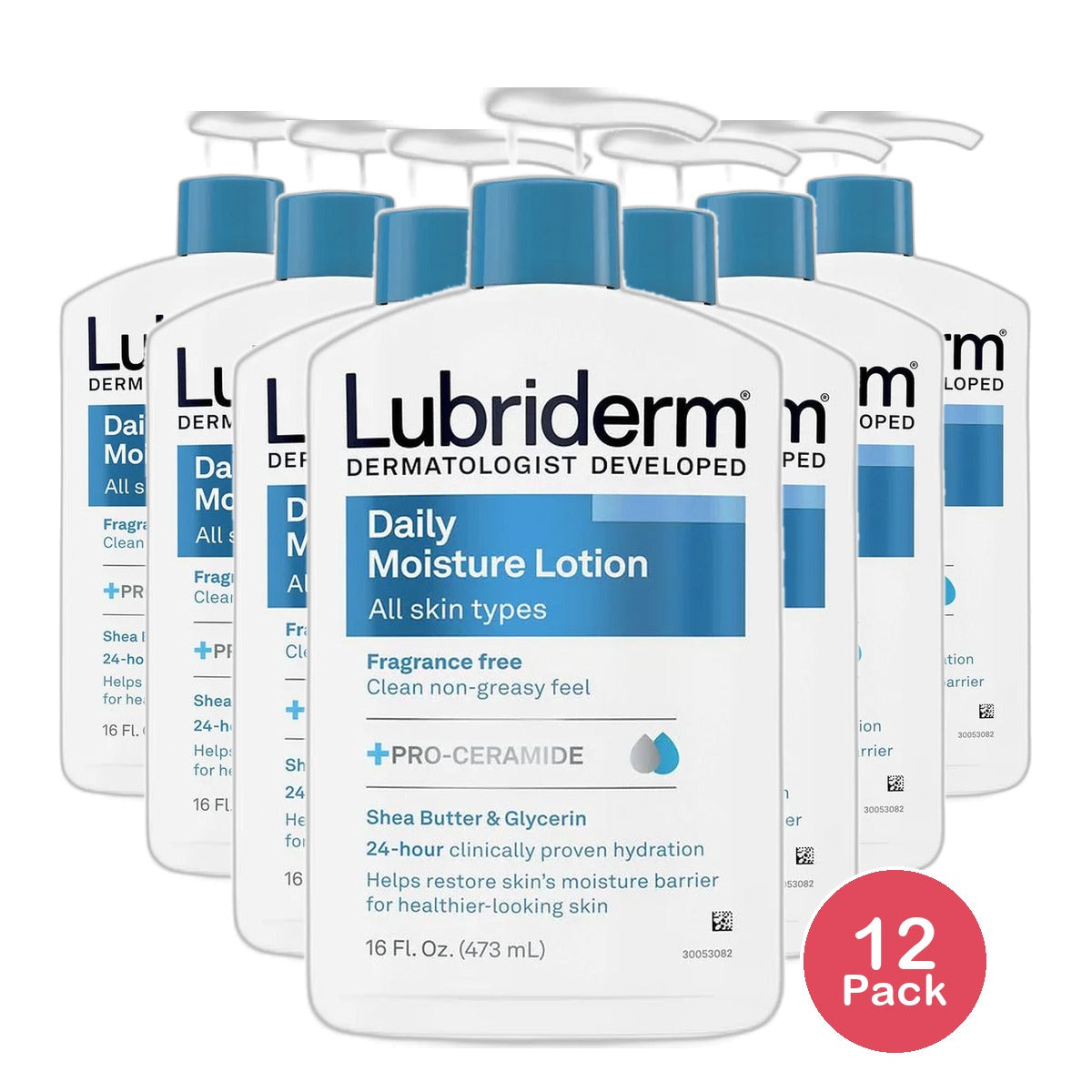Lubriderm Daily Moisture Lotion For Normal To Dry Skin Fragrance Free 16Oz (Pack of 12)