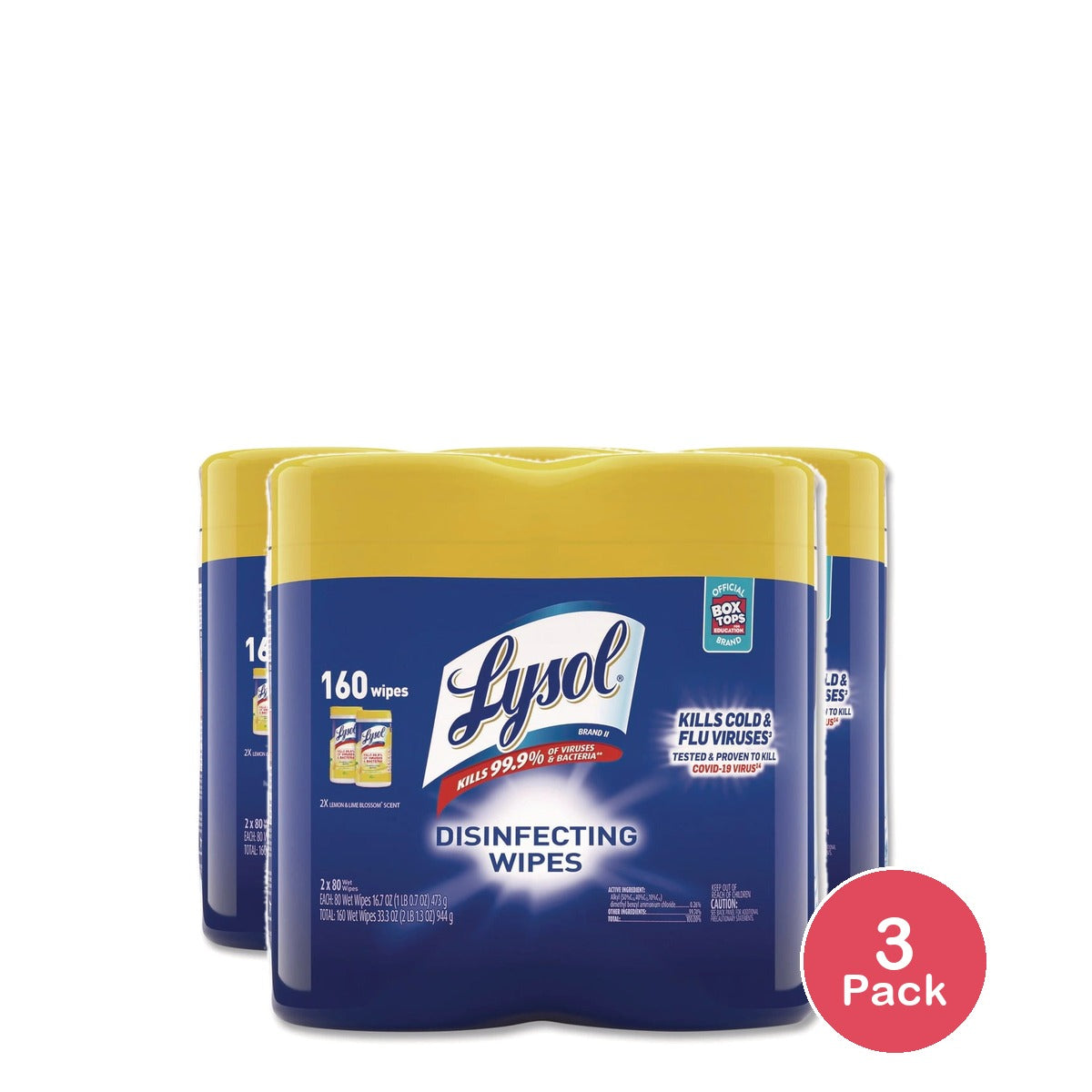 Lysol Disinfectant Wipes Multi-Surface Antibacterial Cleaning Wipes For Disinfecting and Cleaning Lemon and Lime Blossom (Pack of 3)
