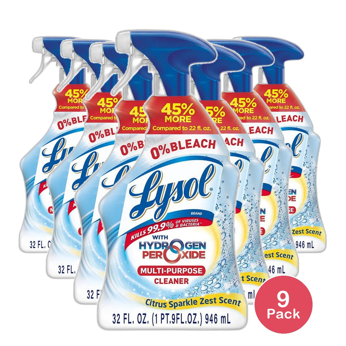 Lysol Multi Purpose Cleaner Spray For Cleaning and Disinfecting Bleach Free Citrus Scent 32Oz (Pack of 9)
