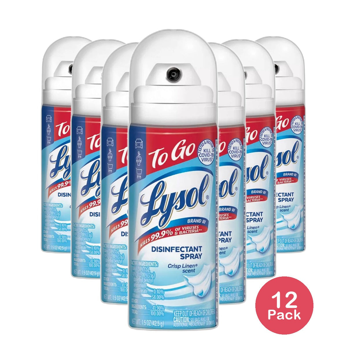 Lysol To Go Disinfectant Spray Crisp Linen 1.5Oz (Pack of 12)