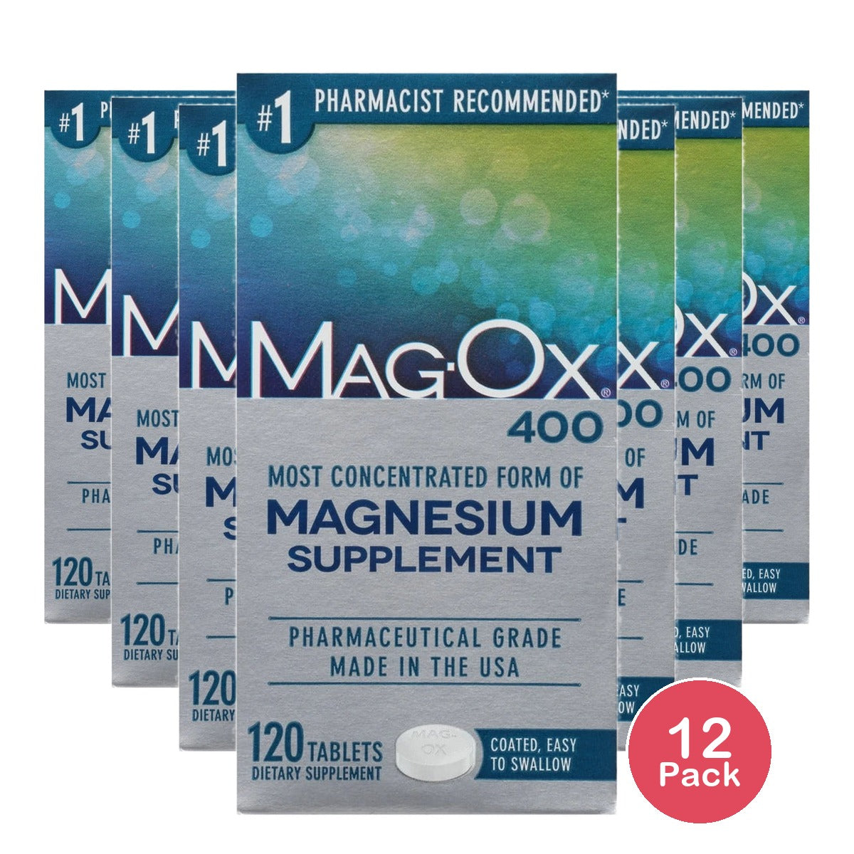 MagOx 400 Magnesium Supplement Tablets, 482.6 mg, 120-Count Bottles 2.4 Oz (Pack of 12)