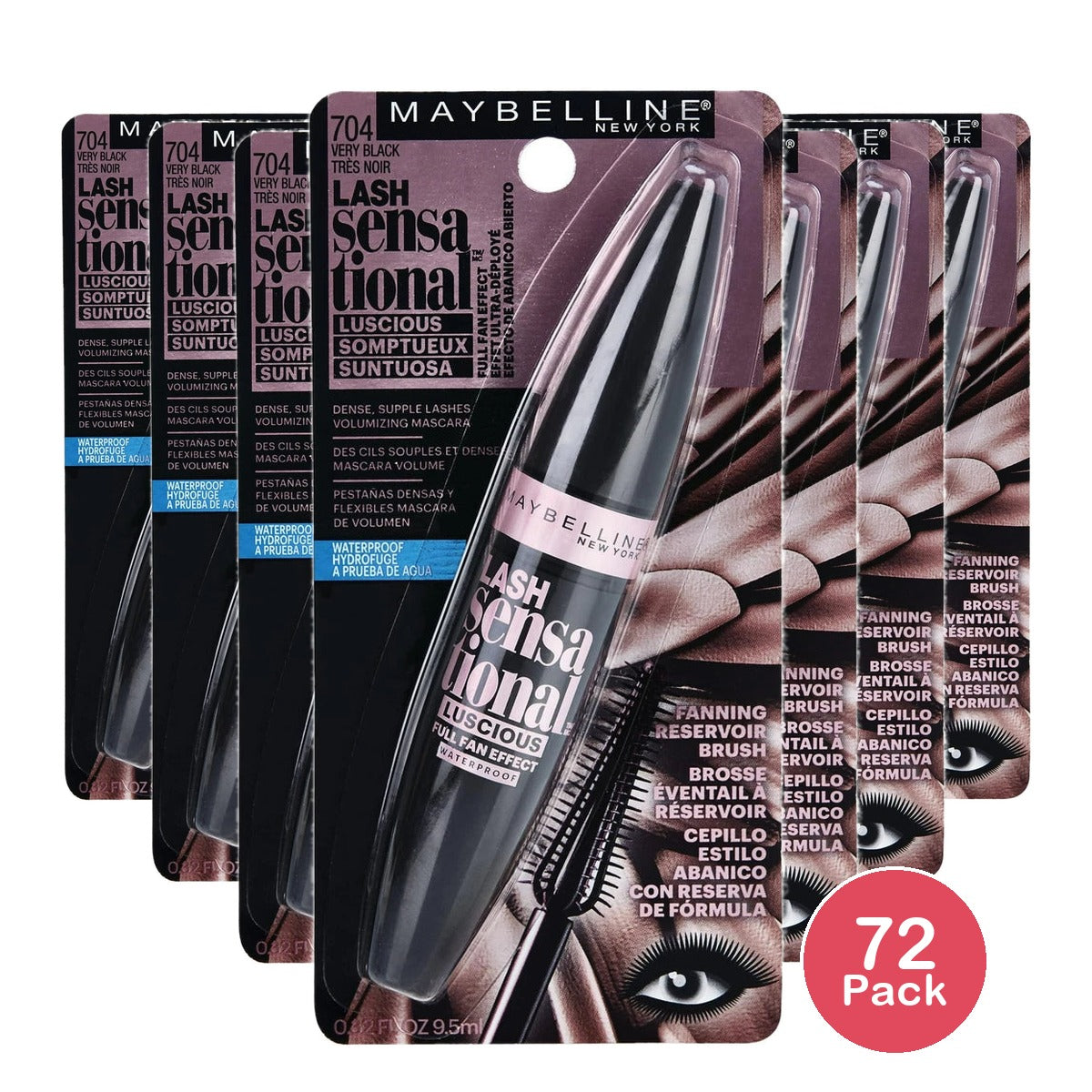 Maybelline Lash Sensational Luscious Waterproof Mascara, Very Black, 0.3 Oz (Pack of 72)
