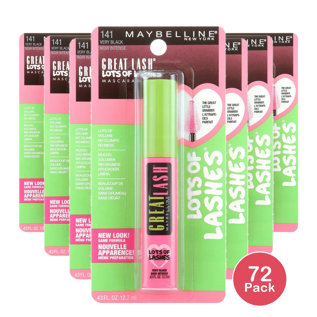 Maybelline New York Great Lash Lots of Lashes Washable Mascara, Very Black 0.43 fl Oz (Pack of 72)