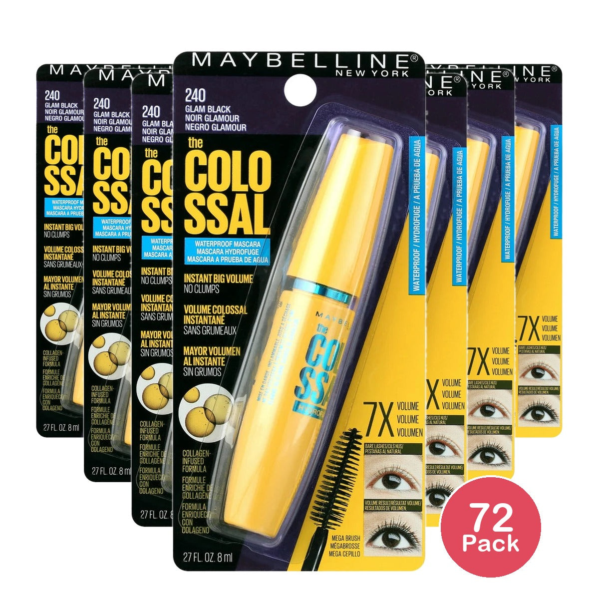 Maybelline Volum' Express - The Colossal Waterproof Mascara Glam Black 0.27 oz (Pack of 72)