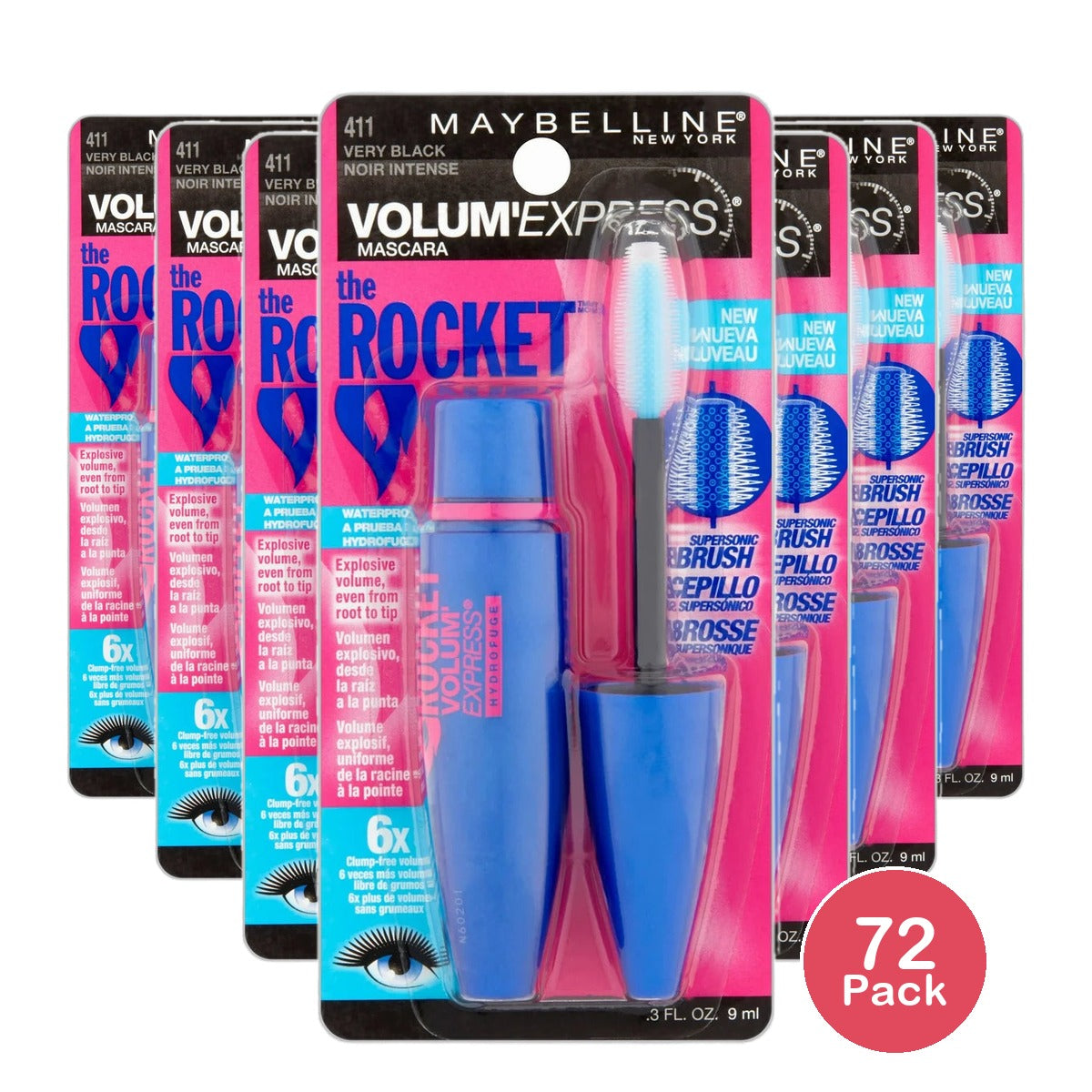 Maybelline Volum Express The Rocket Waterproof Mascara Very Black 0.3Oz (Pack of 72)