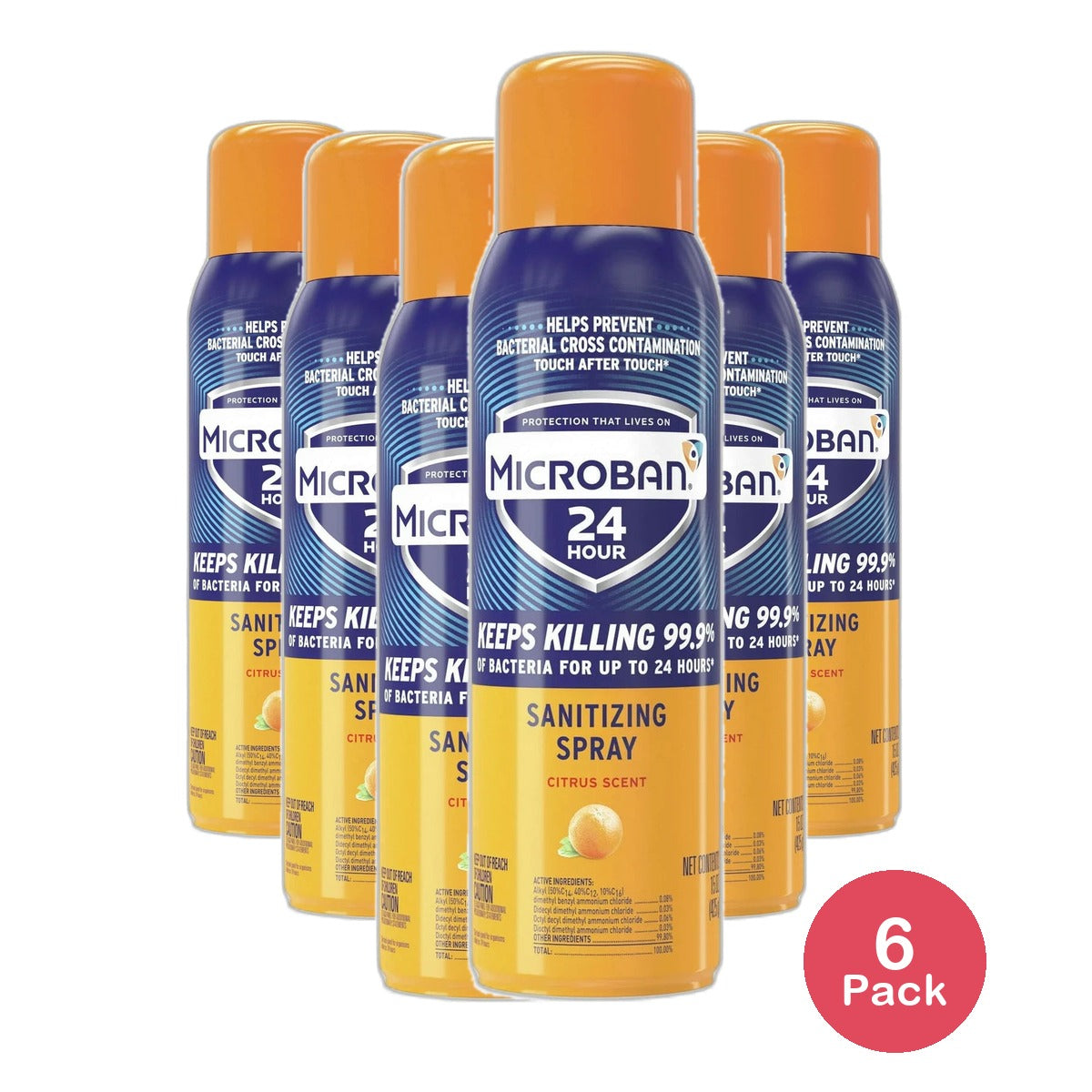 Microban 24 Hour Disinfectant Sanitizing Spray Citrus Scent 15Oz (Pack of 6)