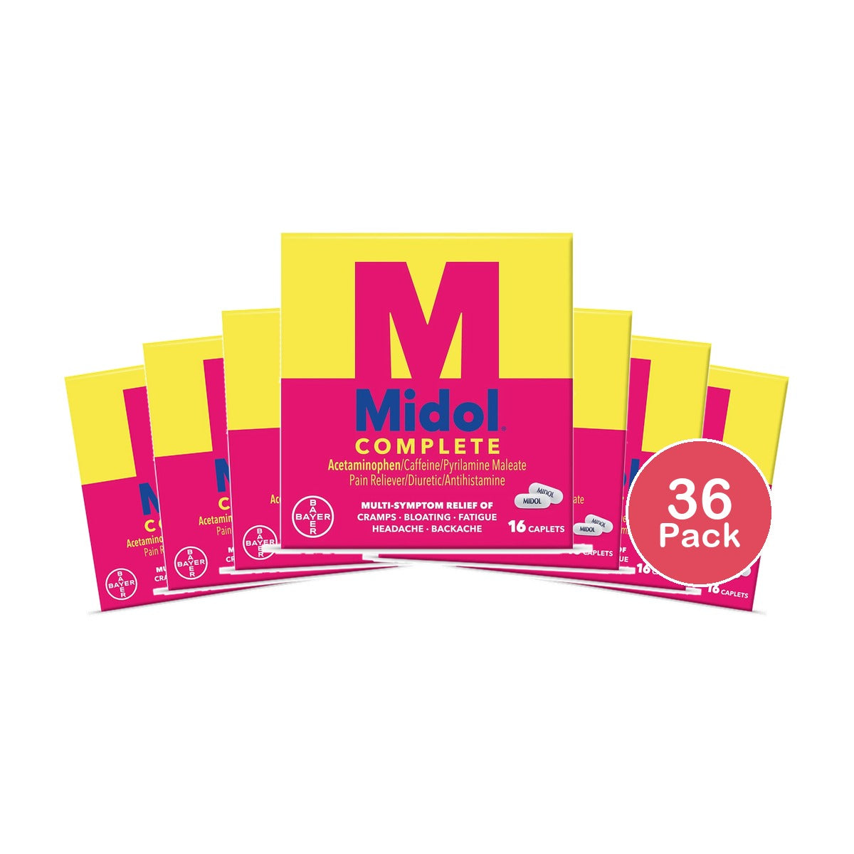 Midol Complete, Menstrual Period Symptoms Relief Including Premenstrual Cramps 1.6 Oz (Pack of 36)