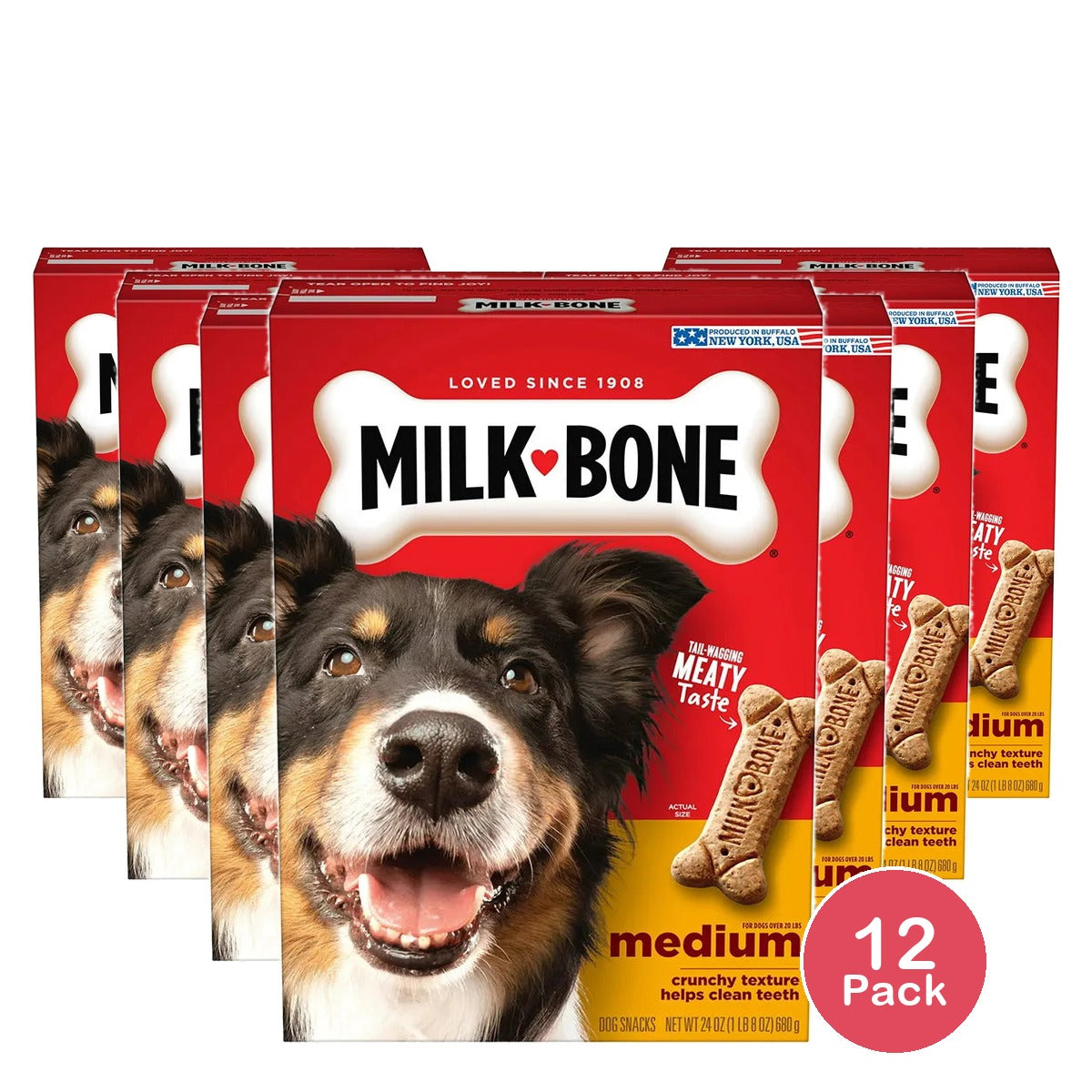 Milk Bone Crunchy Texture Snacks for Medium Dogs Teeth Clean 24Oz (Pack of 12)