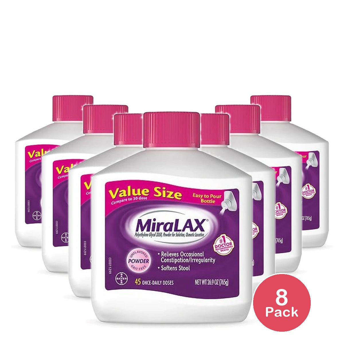 Miralax Gentle Constipation Relief 45 Doses without Harsh Side Effects Osmotic L 26.9 Oz (Pack of 8)