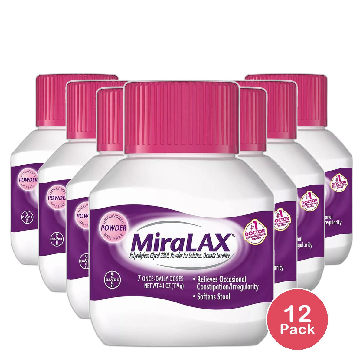 Miralax Osmotic Laxative Powder Gentle Constipation Relief 4.1Oz (Pack of 12)
