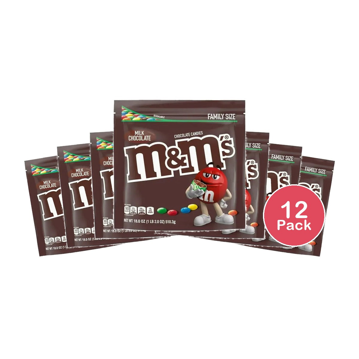 M&M's Family Size Milk Chocolate Candy 18oz (Pack of 12)