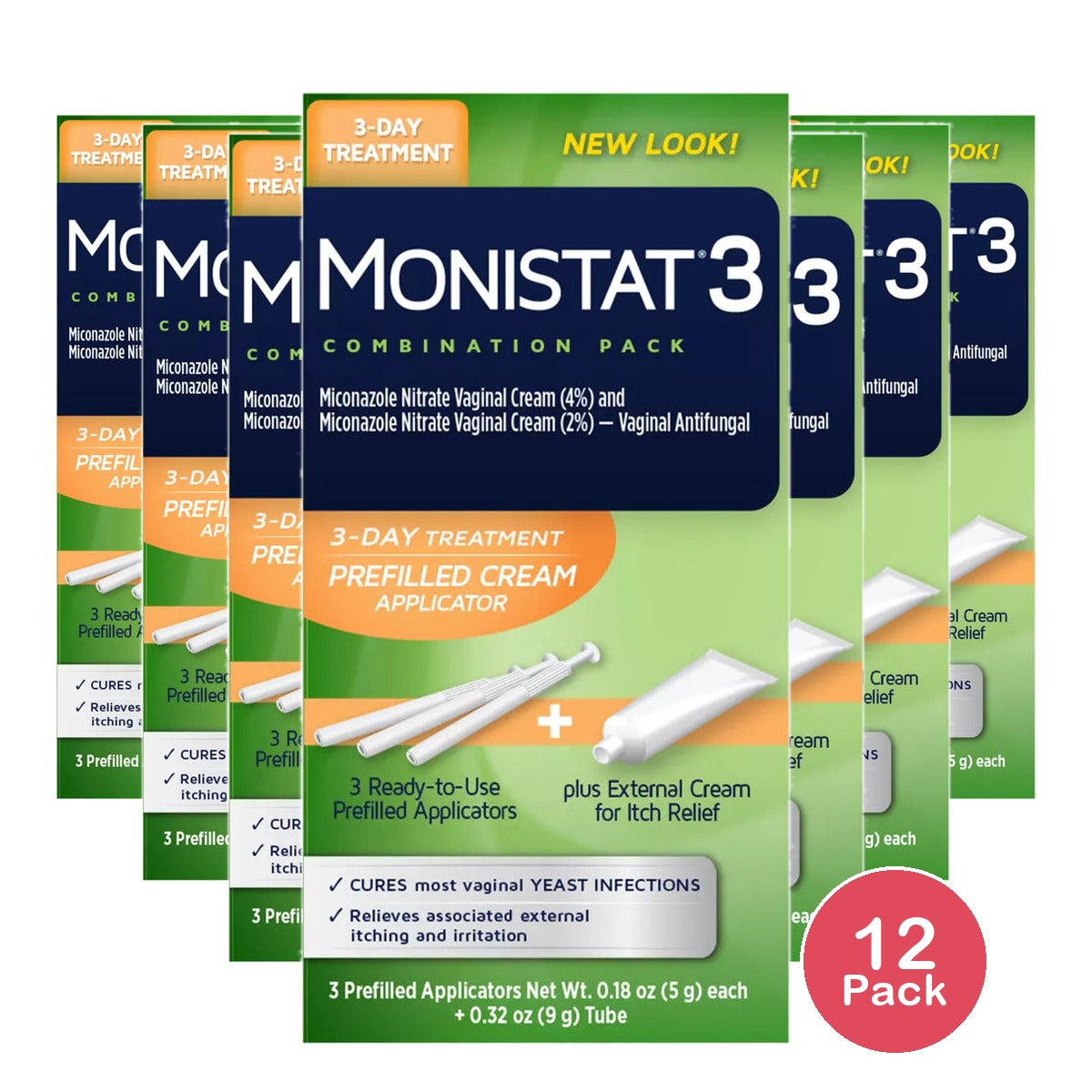 Monistat 3-Dose Yeast Infection Treatment 3 Prefilled Applicators & External Itc (Pack of 12)