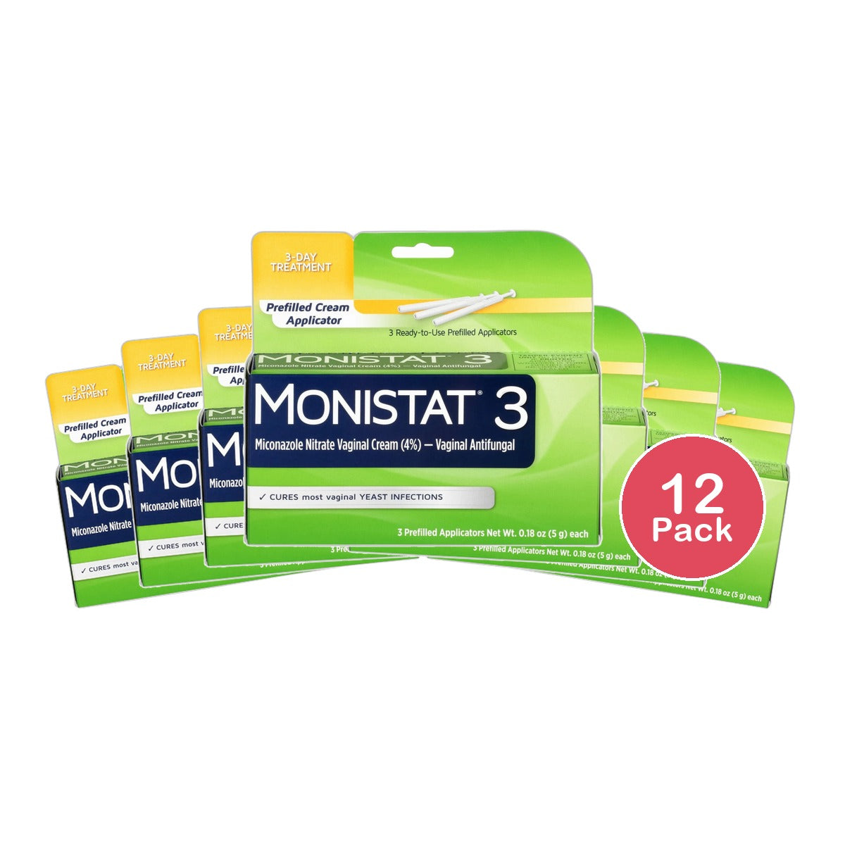 Monistat 3 Vaginal Antifungal Cream Prefilled Applicators 0.86Oz (Pack Of 12)