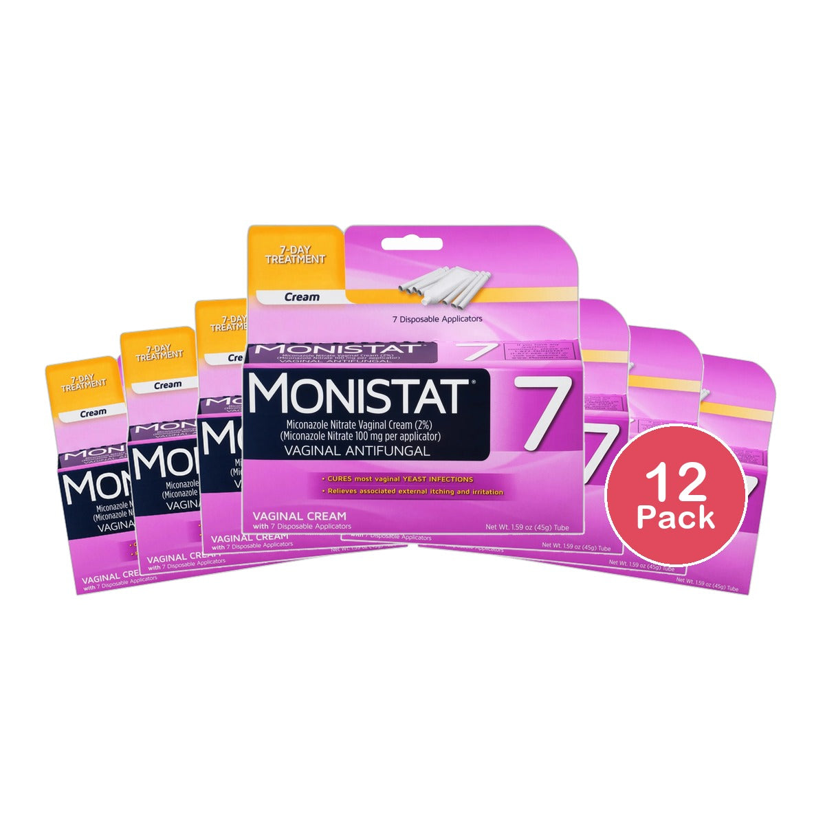Monistat 7 Vaginal Antifungal Cream For 7 Days 1 Kit 1.59oz (Pack of 12)