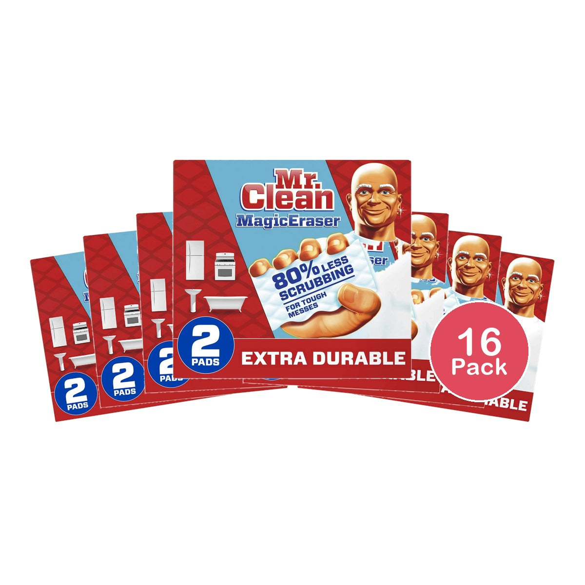 Mr. Clean Magic Eraser Extra Durable Cleaning Pads With Durafoam 2 Ct 0.8Oz (Pack Of 16)