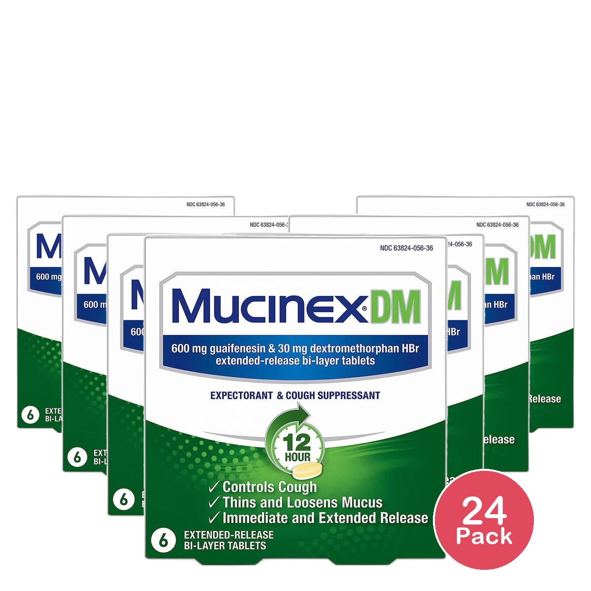 Mucinex Dm 12 Hour Expectorant And Cough Suppressant Tablets 0.07Oz (Pack Of 24)