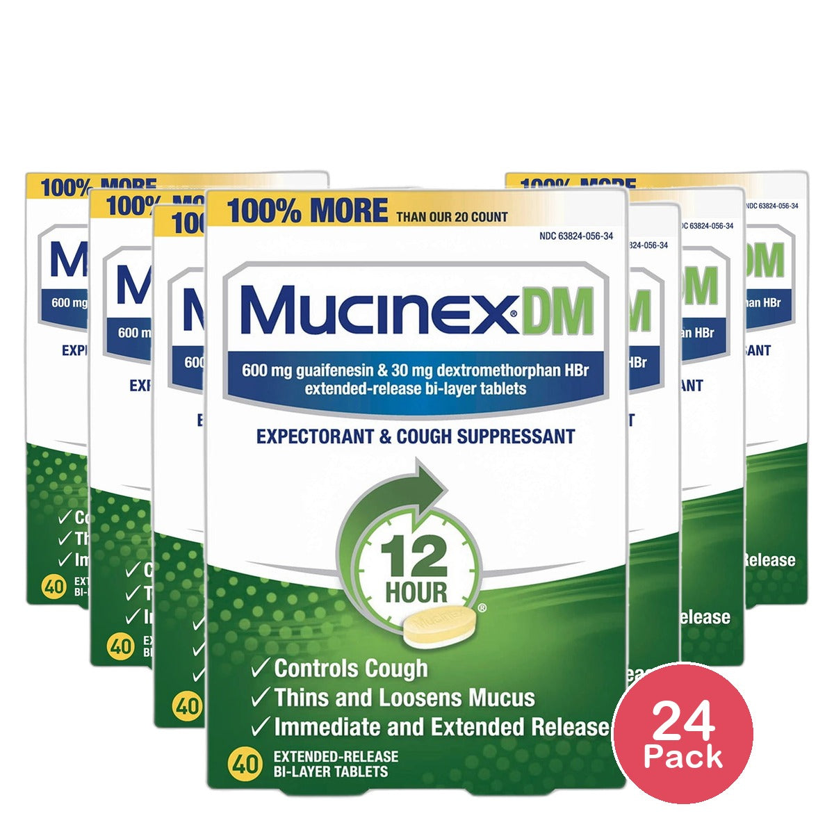 Mucinex Dm Guaifenesin Cough Suppressant Extended Release Tablets 600 Mg 0.07Oz (Pack Of 24)