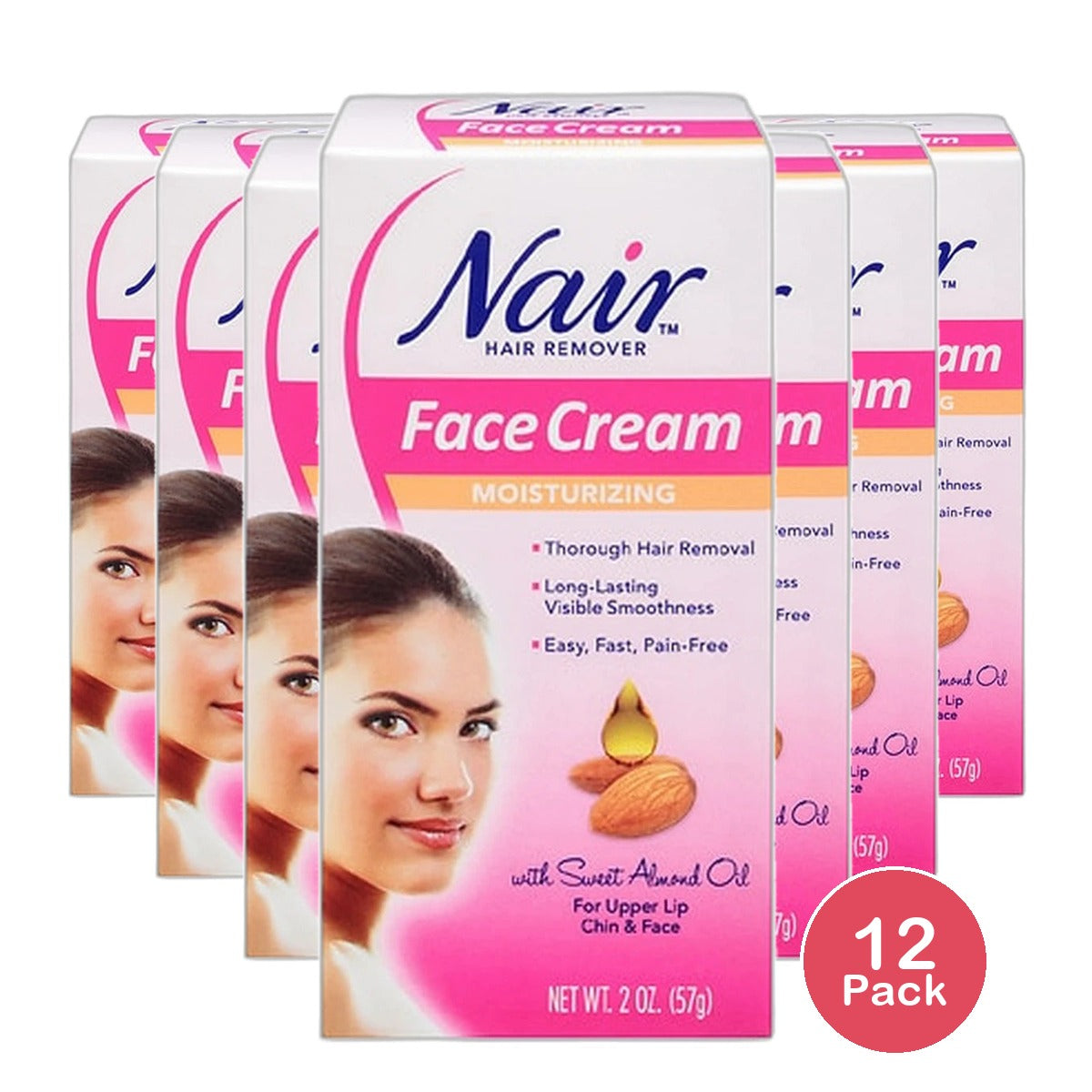 Nair Hair Remover Moisturizing Face Cream 2Oz (Pack of 12)